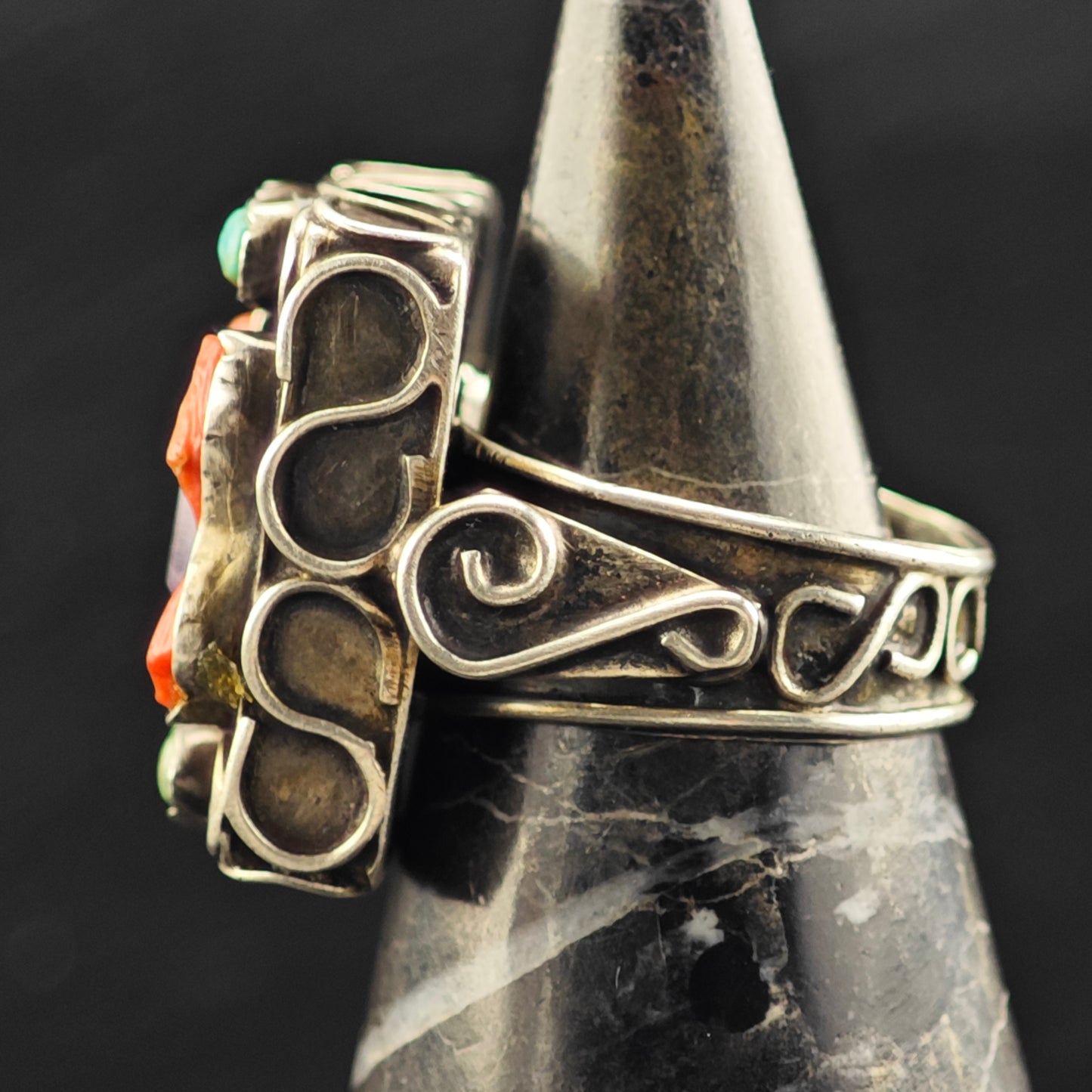 Taxco Amethyst Turquoise Ring Sterling Silver Sz 7 1/2 R6448
