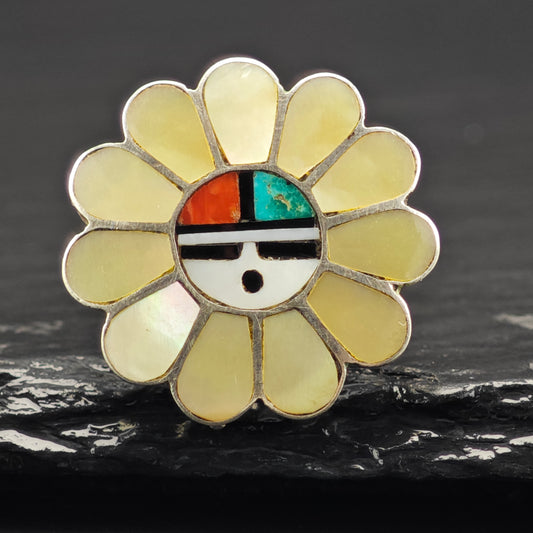 Zuni Sunface Inlay Ring Sterling Silver Sz 6 R6451