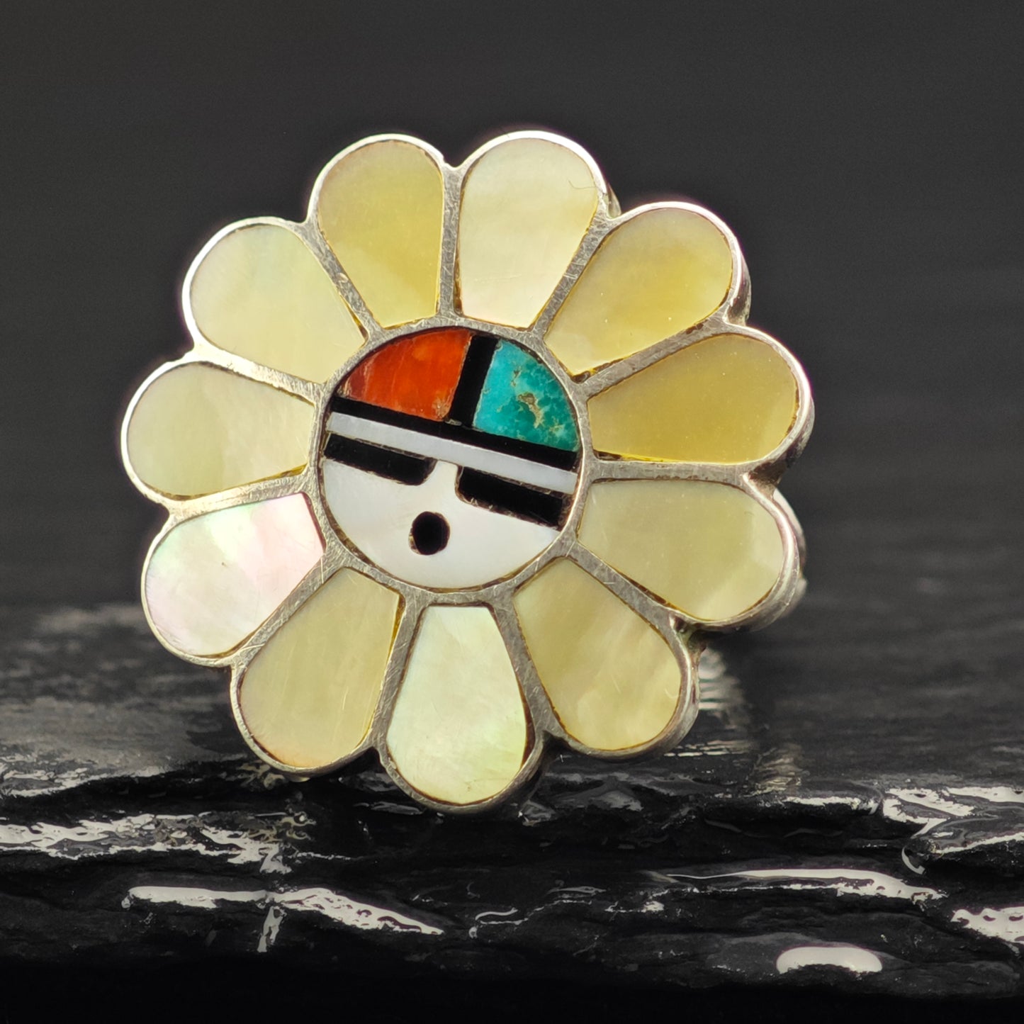 Zuni Sunface Inlay Ring Sterling Silver Sz 6 R6451