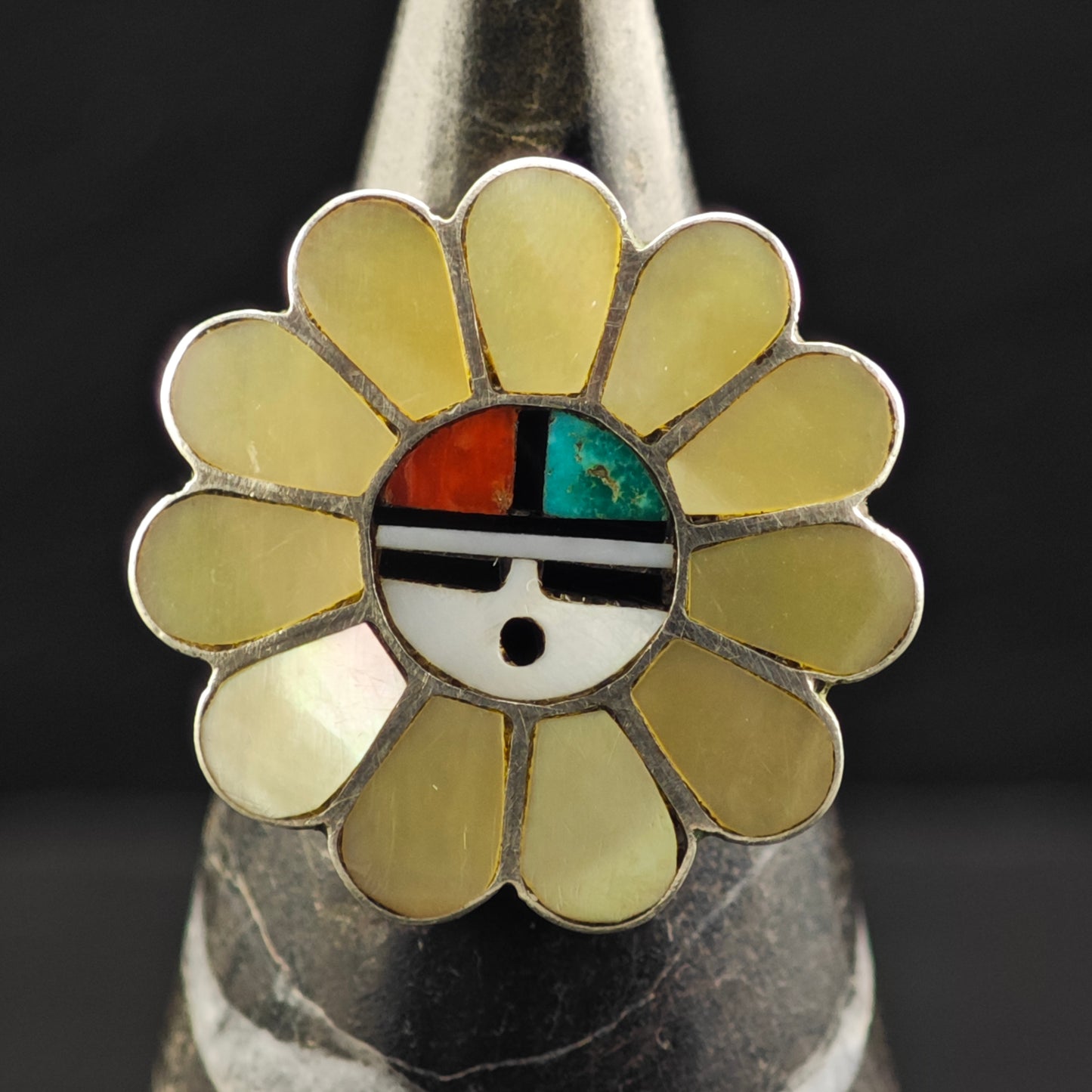 Zuni Sunface Inlay Ring Sterling Silver Sz 6 R6451
