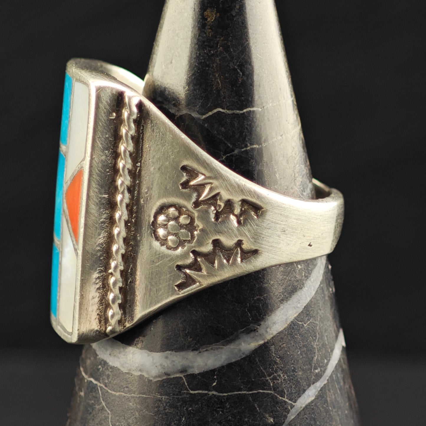 Native American Inlay Ring Sterling Silver Sz 10 1/2 R6452