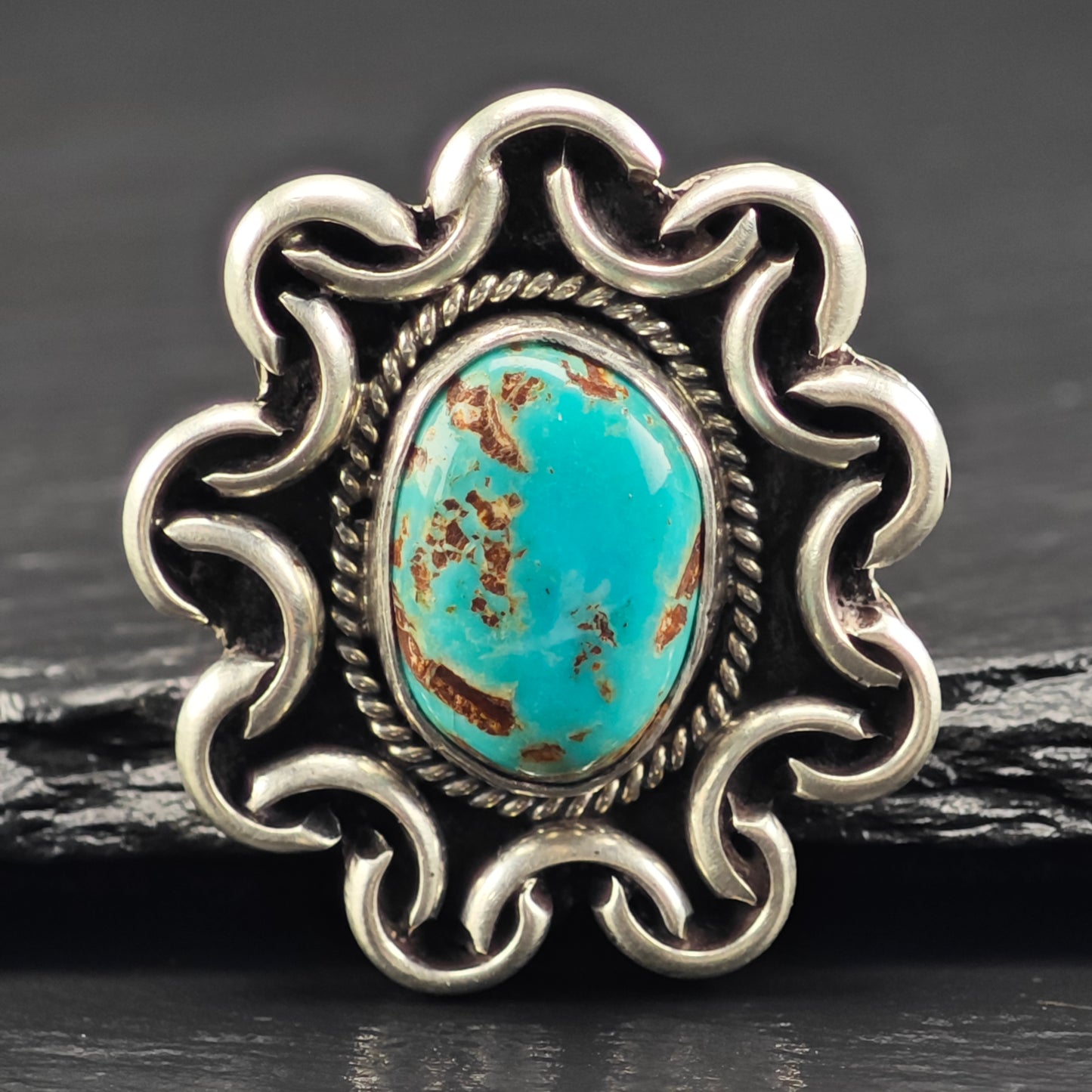 Native American Oval Turquoise Ring Sterling Silver Sz 7 R6453