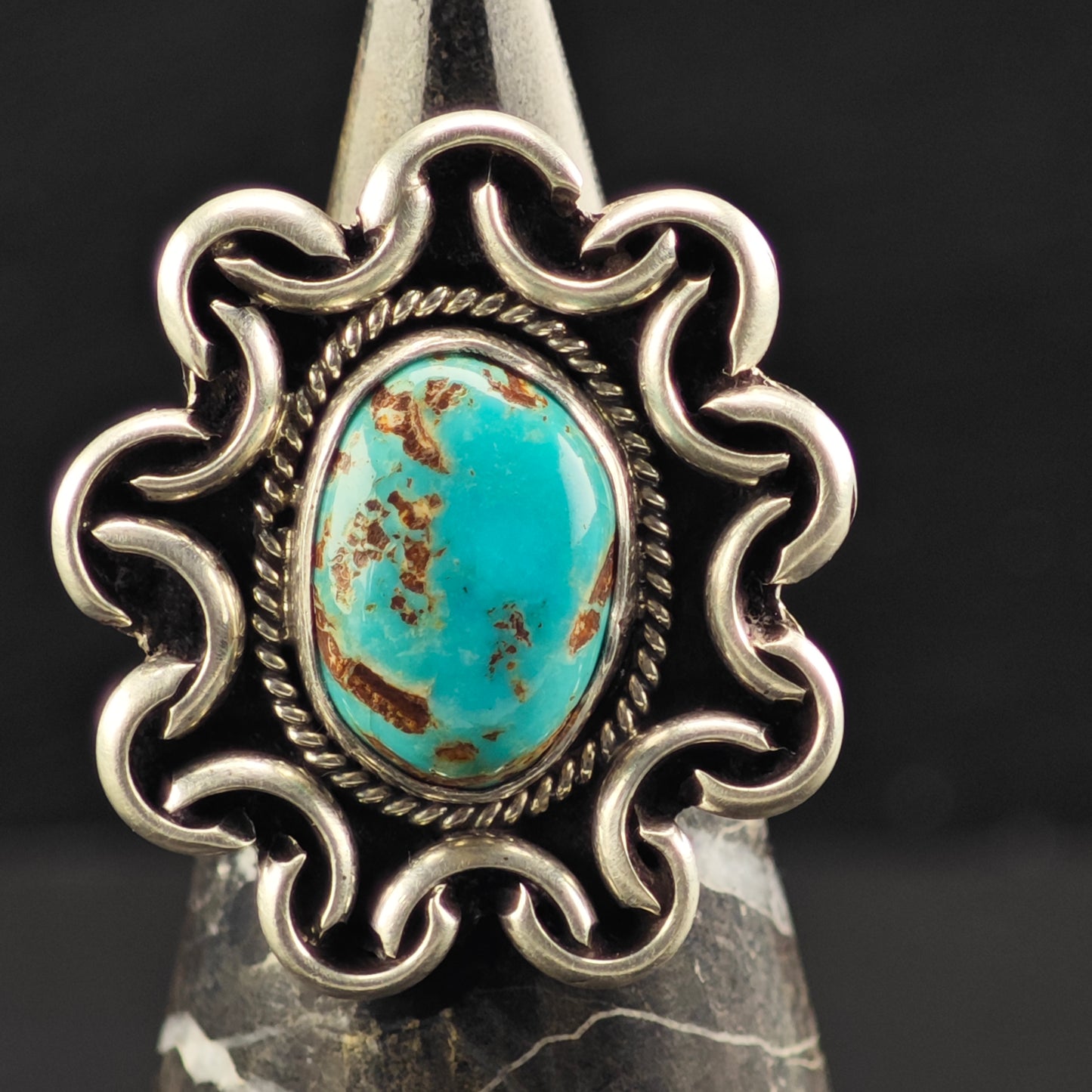 Native American Oval Turquoise Ring Sterling Silver Sz 7 R6453
