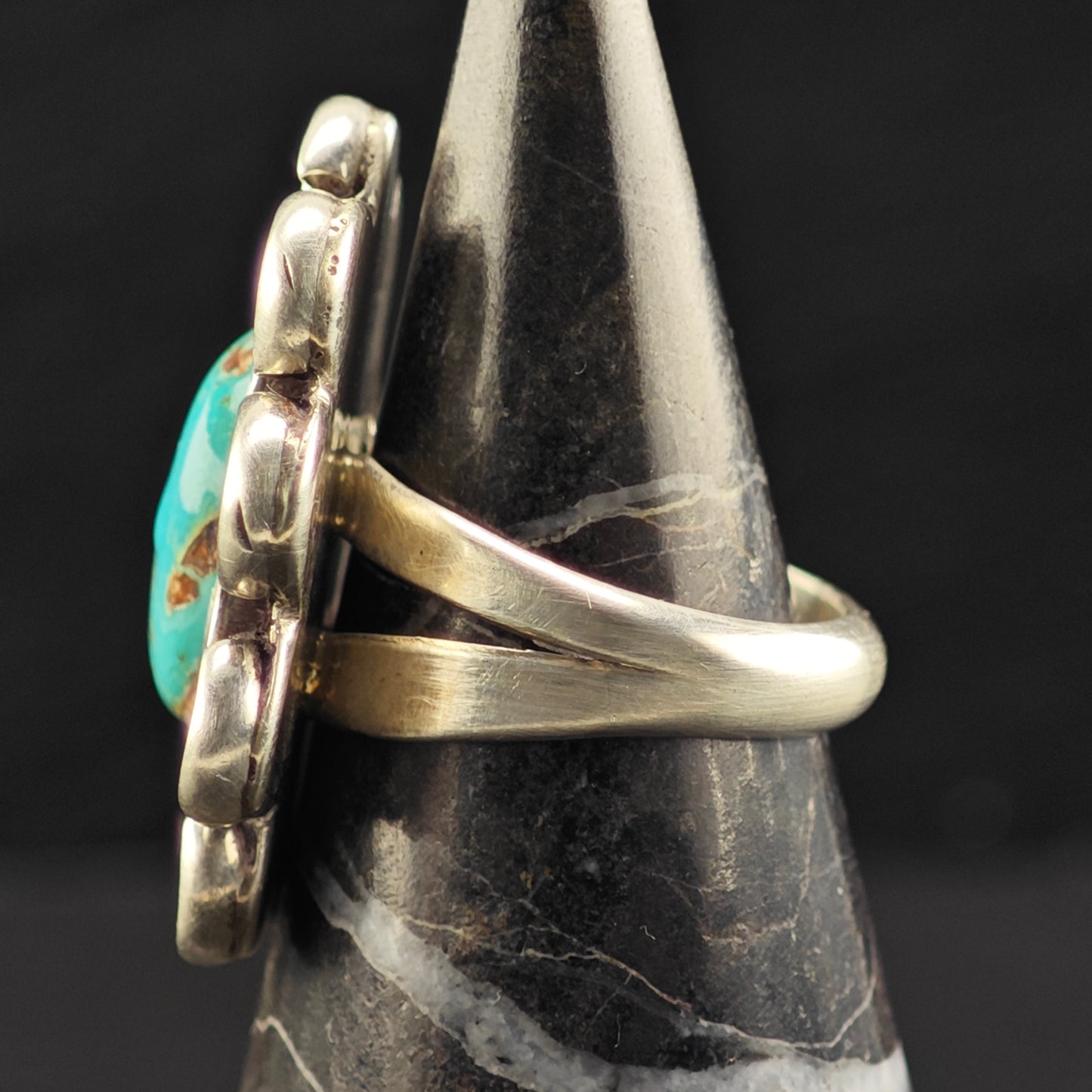 Native American Oval Turquoise Ring Sterling Silver Sz 7 R6453