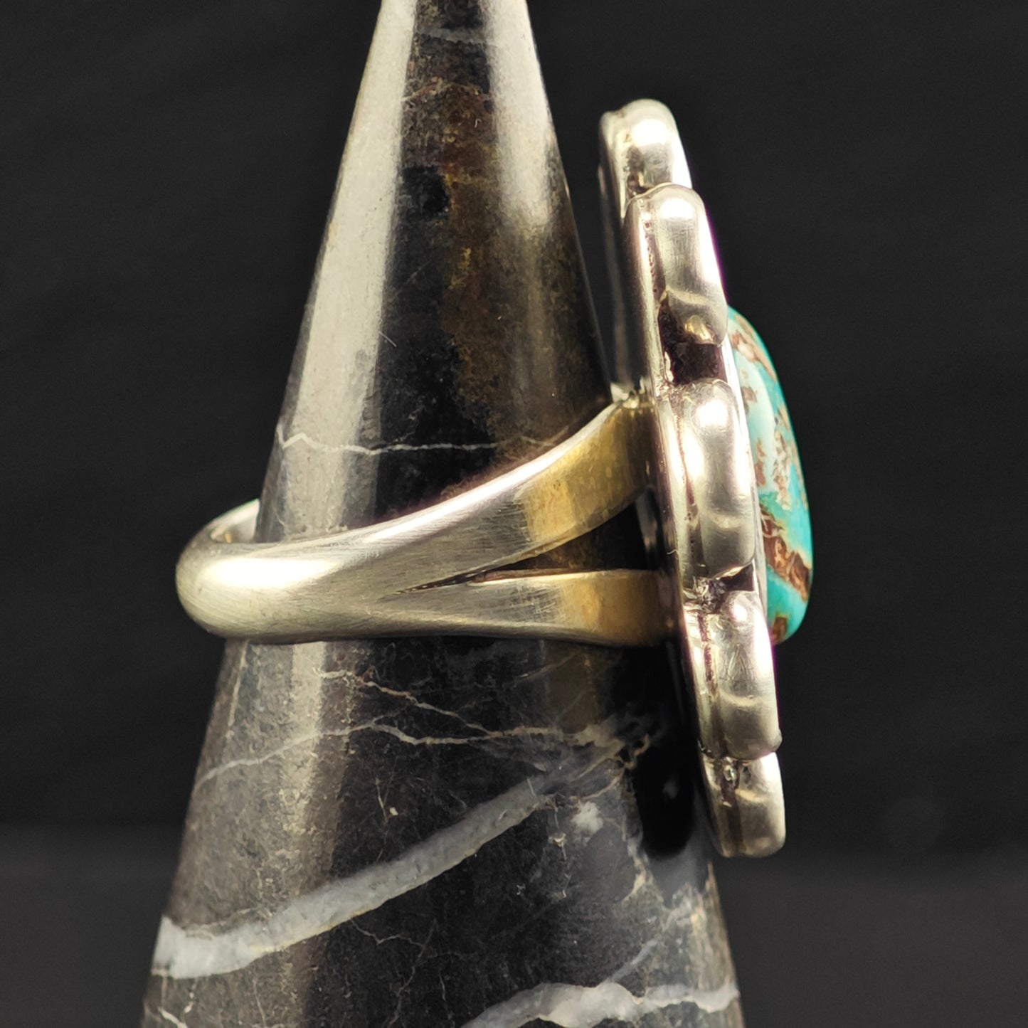 Native American Oval Turquoise Ring Sterling Silver Sz 7 R6453