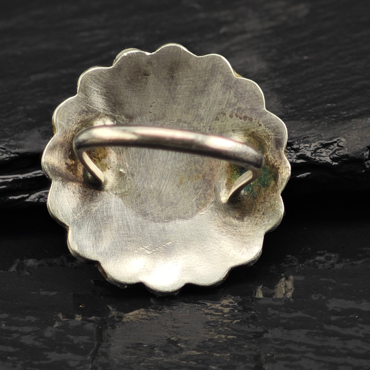 Zuni Jet Sunface Inlay Ring Sterling Silver Sz 6 R6454