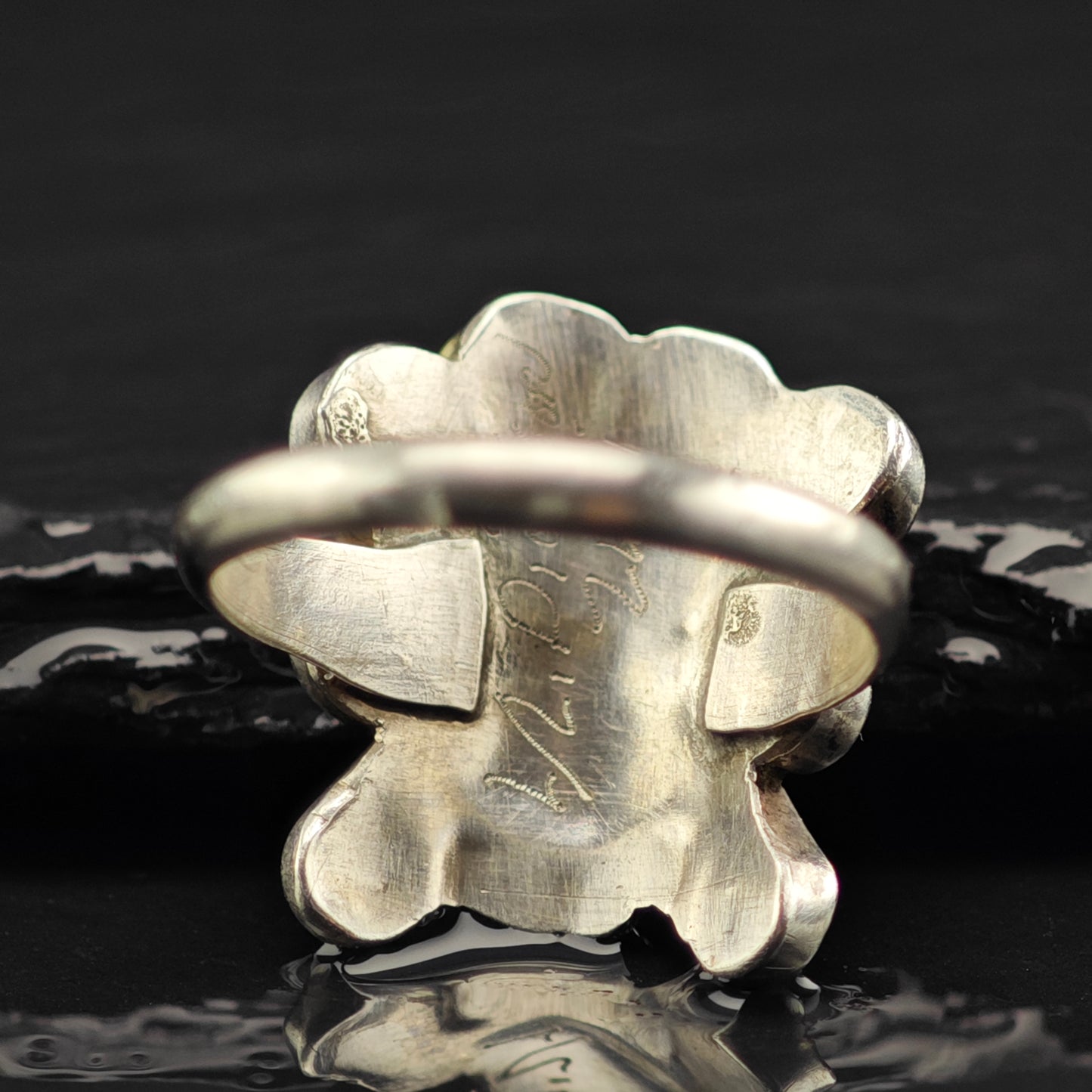 Signed Zuni Sunface Inlay Ring Sterling Silver Sz 7 R6455