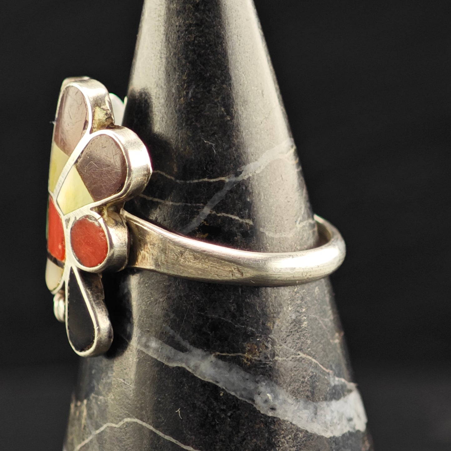 Signed Zuni Sunface Inlay Ring Sterling Silver Sz 7 R6455
