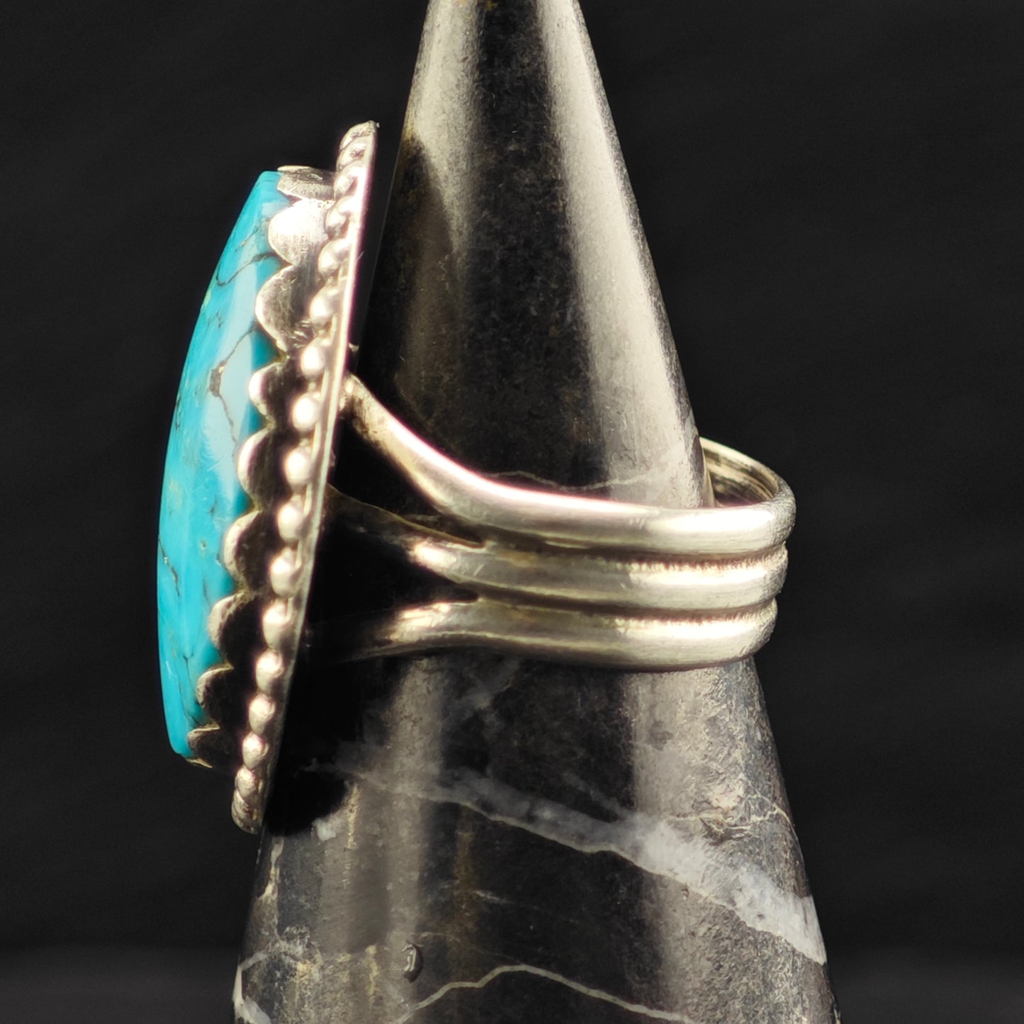 Native American Ceremonial Turquoise Ring Sterling Silver Sz 6 1/2 R6457