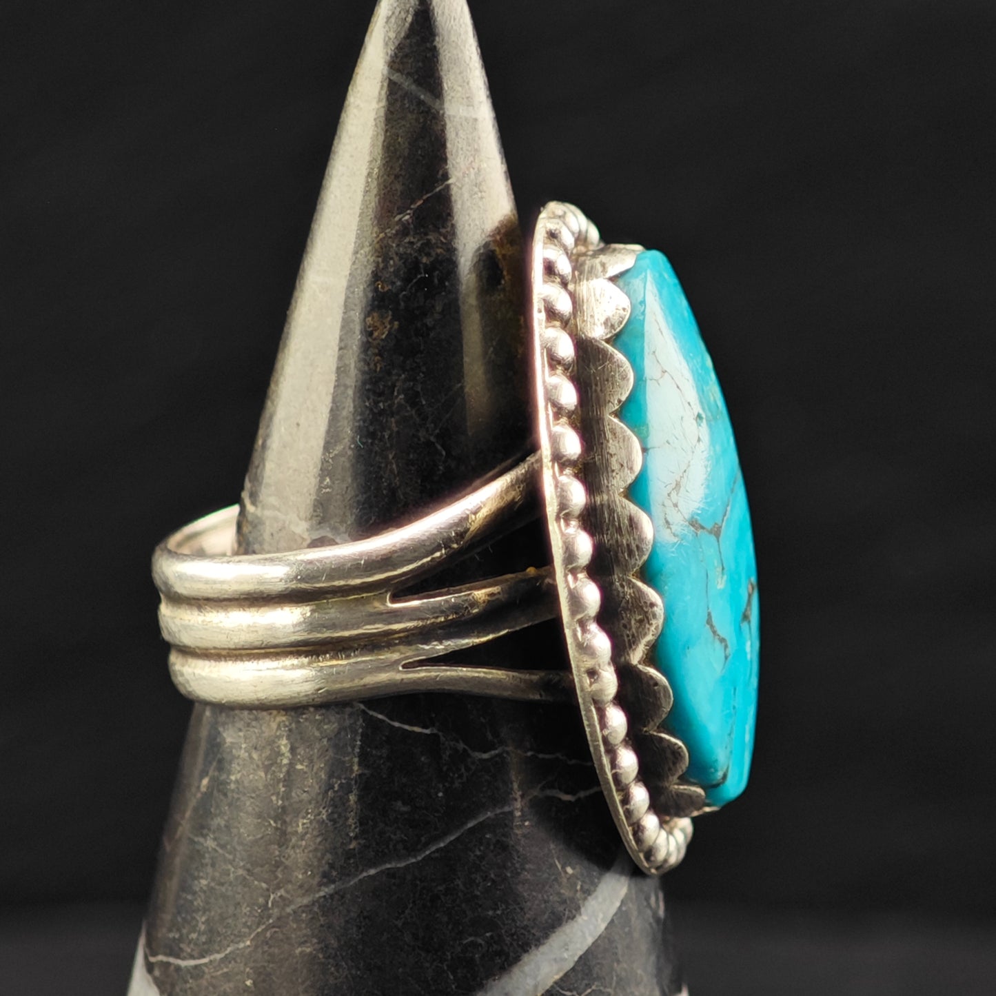 Native American Ceremonial Turquoise Ring Sterling Silver Sz 6 1/2 R6457