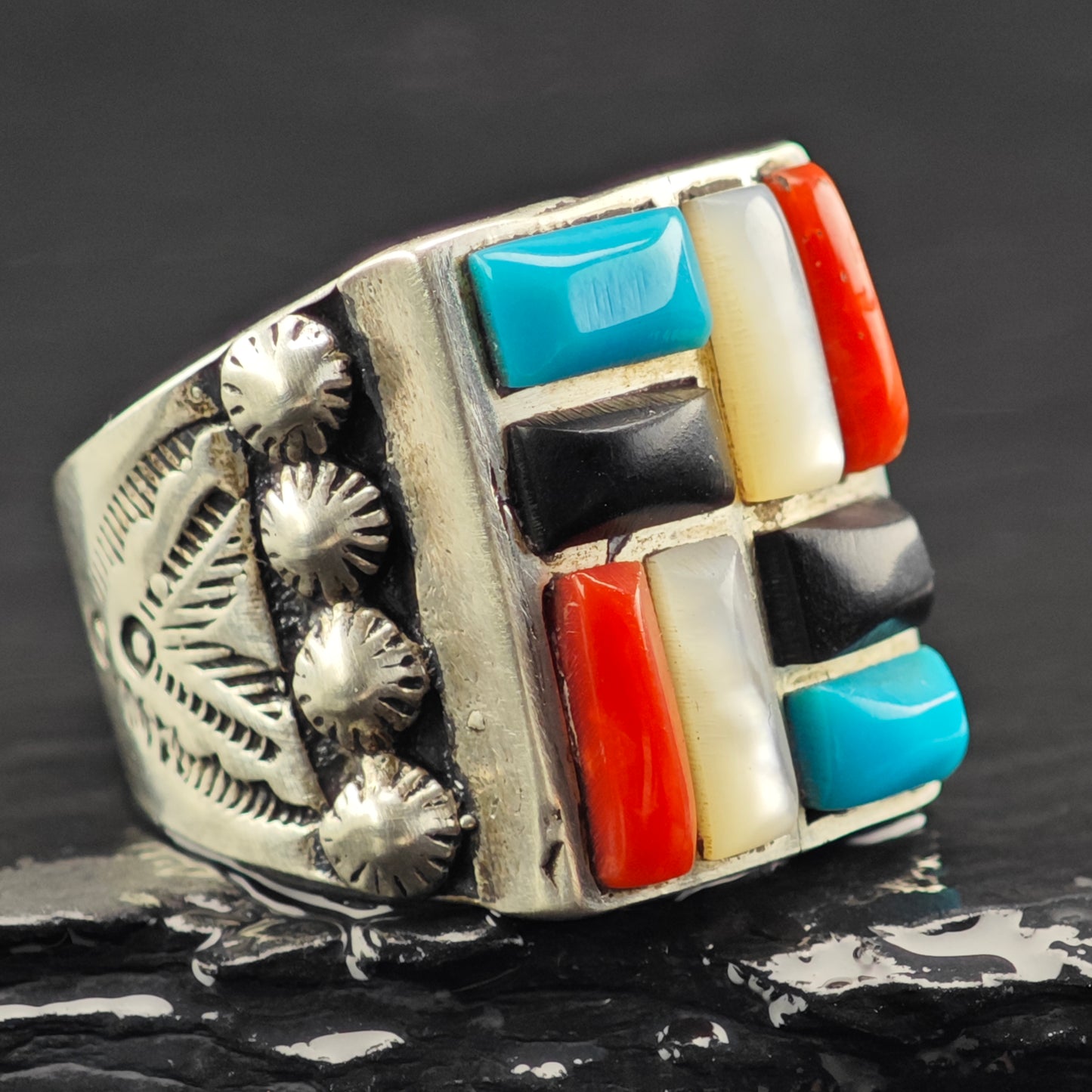 Cobblestone Inlay Ring Sterling Silver Sz 10 R6458
