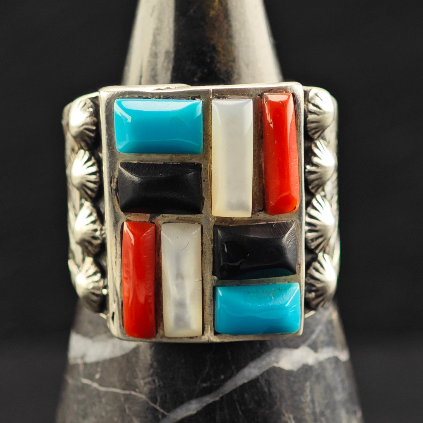 Cobblestone Inlay Ring Sterling Silver Sz 10 R6458