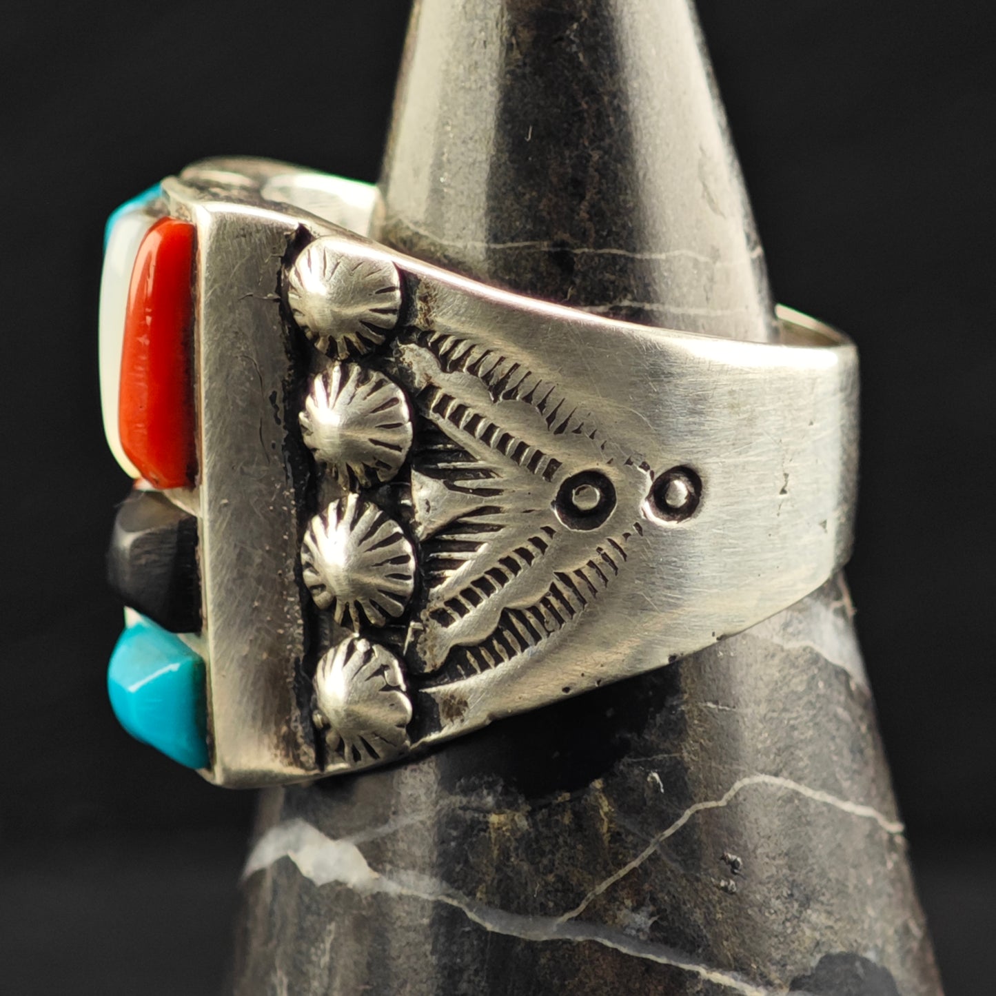 Cobblestone Inlay Ring Sterling Silver Sz 10 R6458