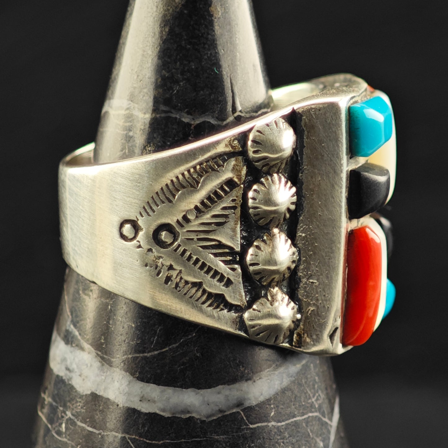 Cobblestone Inlay Ring Sterling Silver Sz 10 R6458