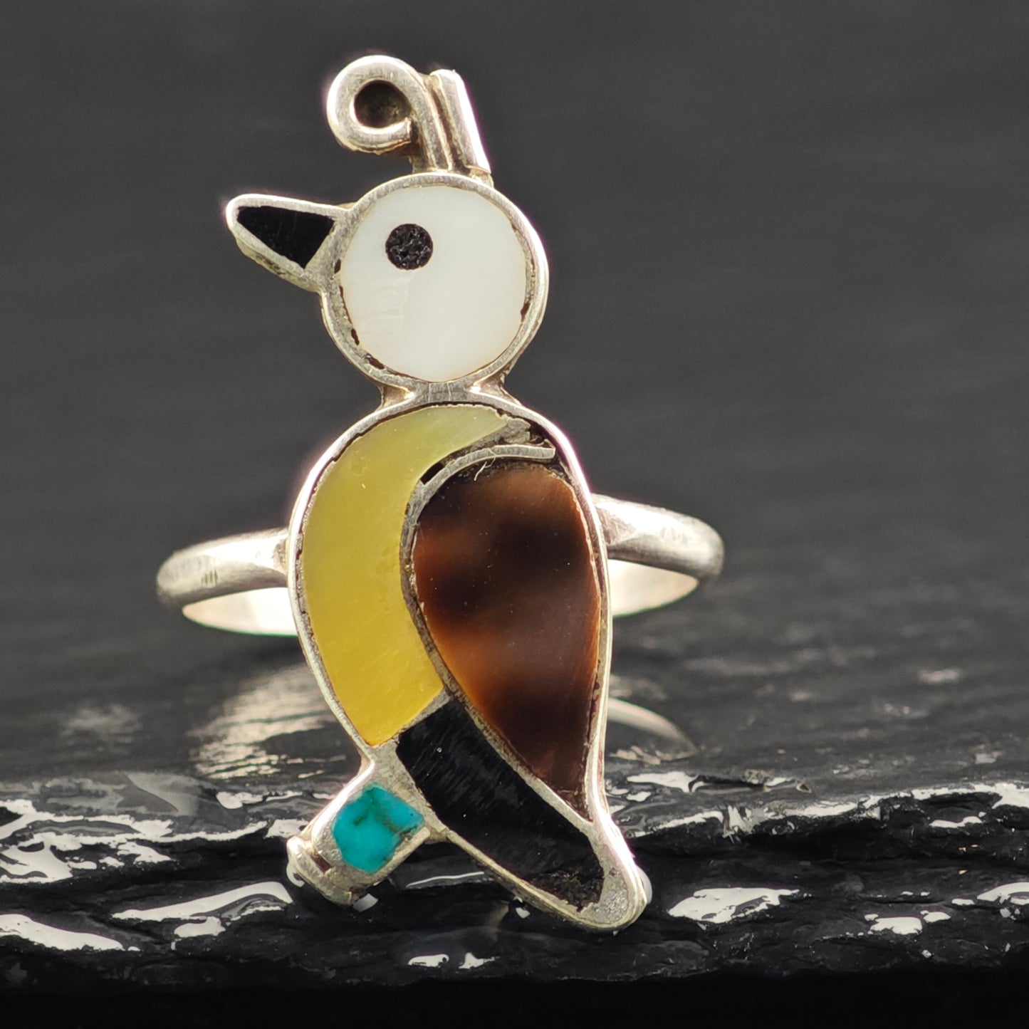 Zuni Inlay Bird Ring Sterling Silver Sz 7 R6459