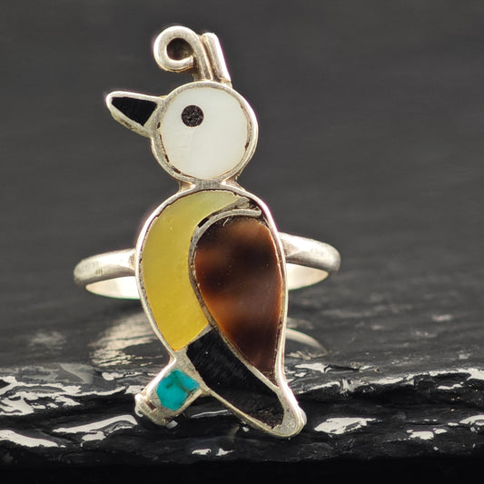 Zuni Inlay Bird Ring Sterling Silver Sz 7 R6459