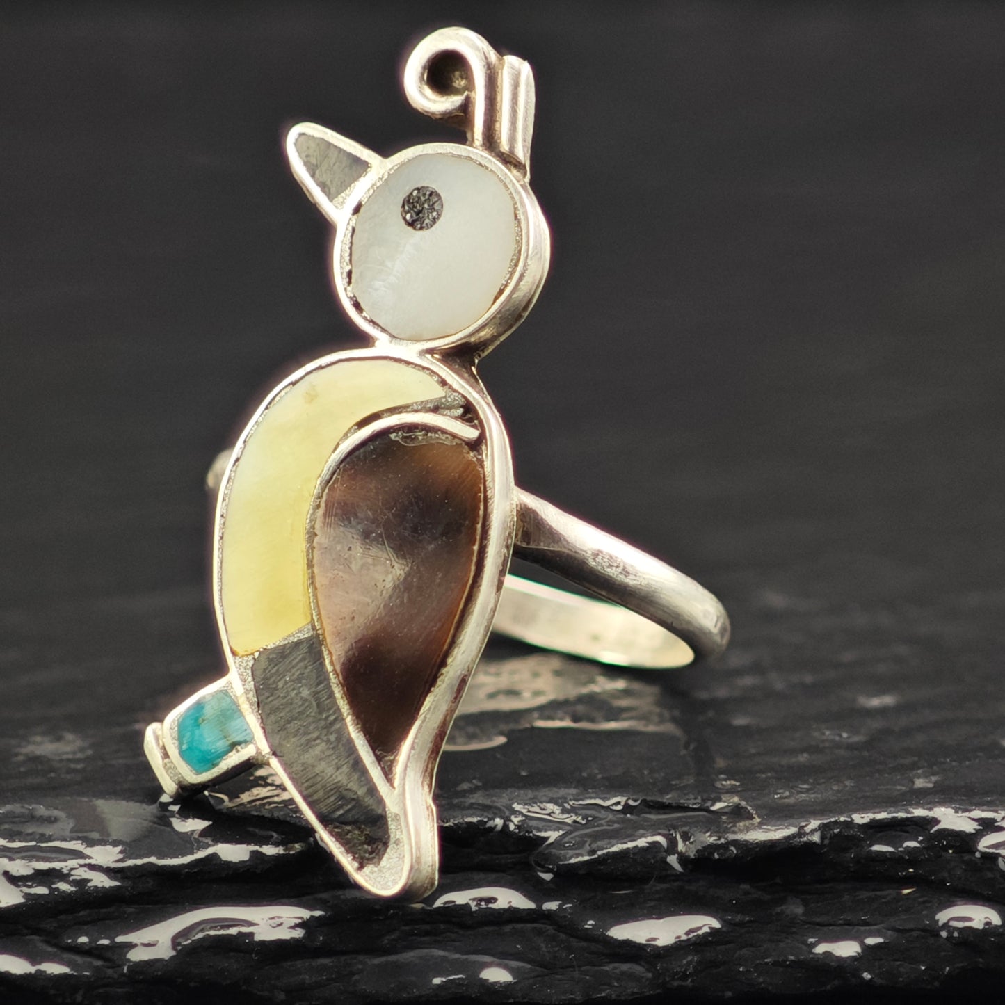 Zuni Inlay Bird Ring Sterling Silver Sz 7 R6459
