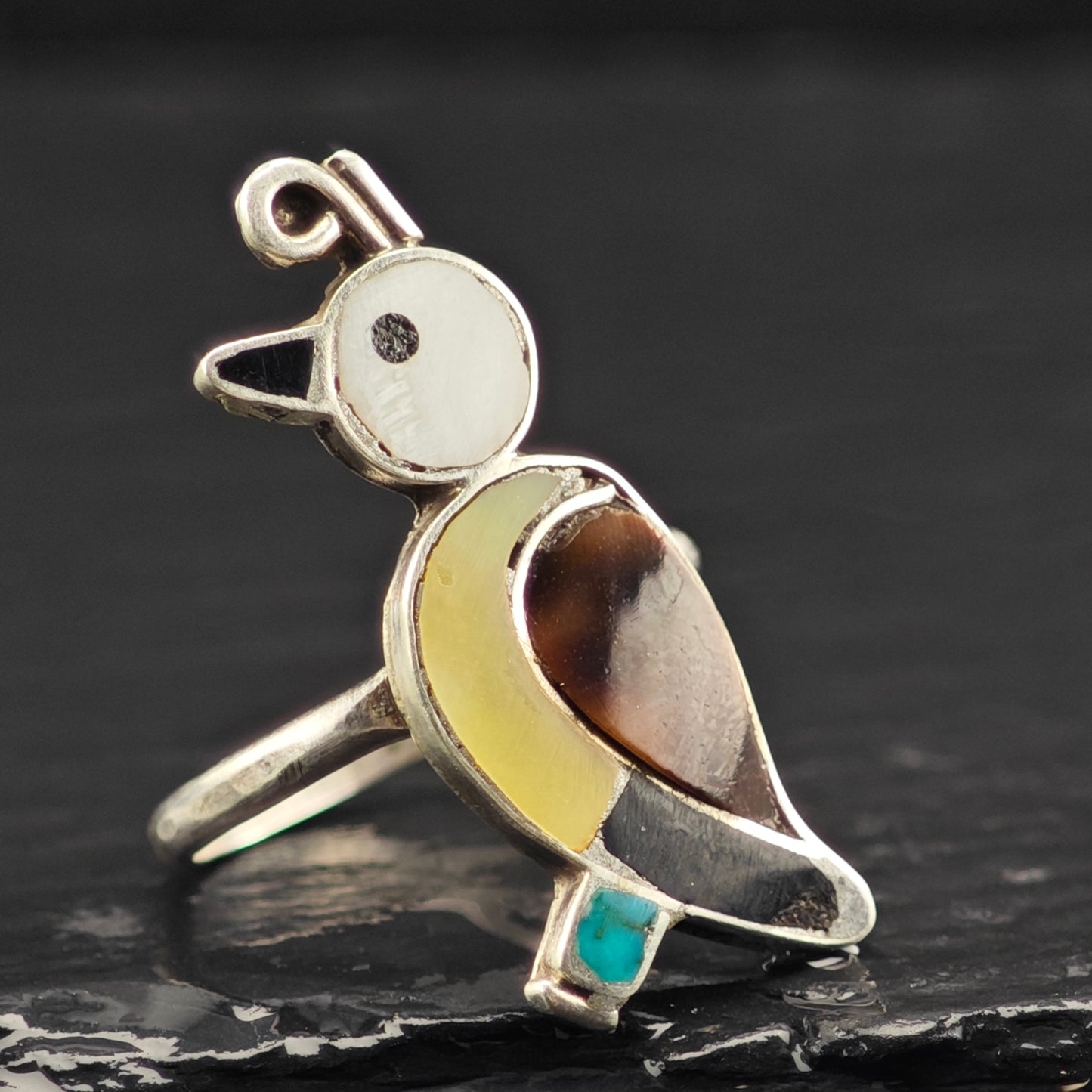Zuni Inlay Bird Ring Sterling Silver Sz 7 R6459