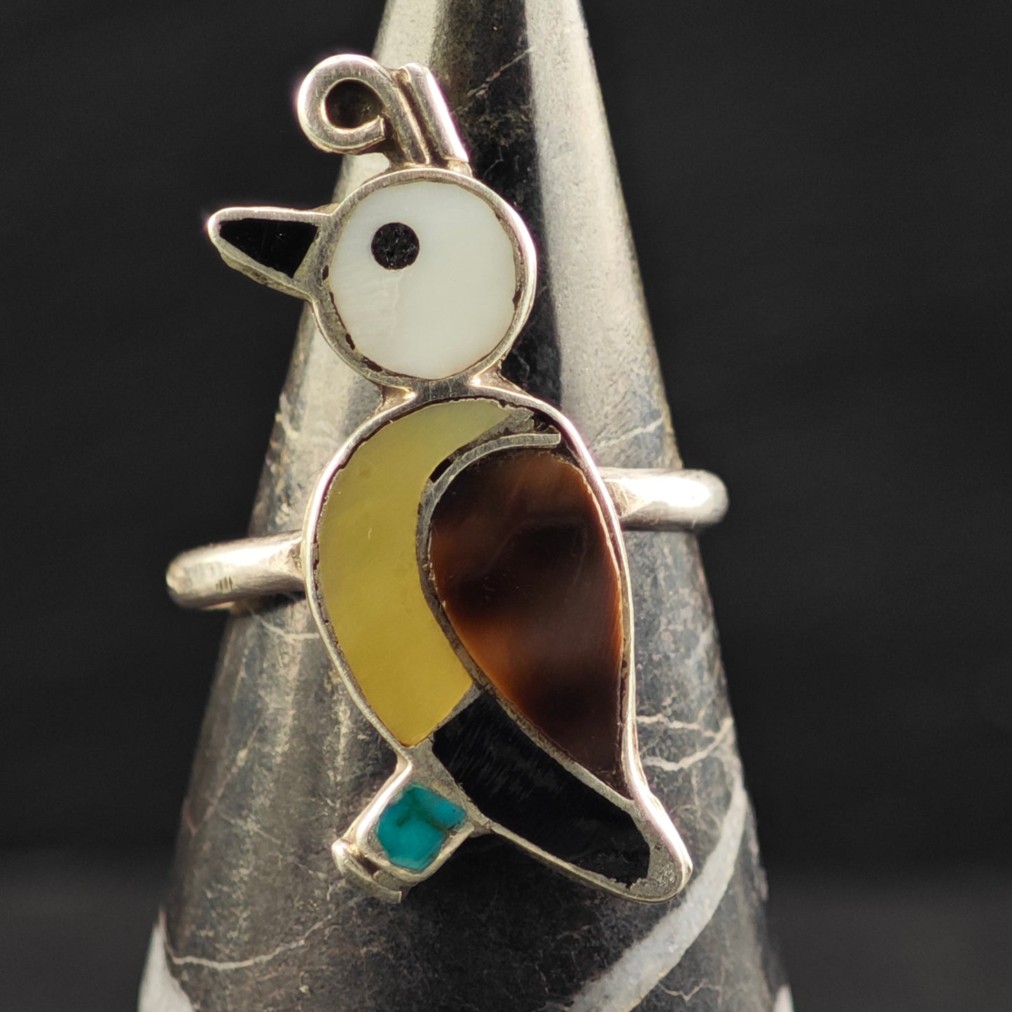 Zuni Inlay Bird Ring Sterling Silver Sz 7 R6459