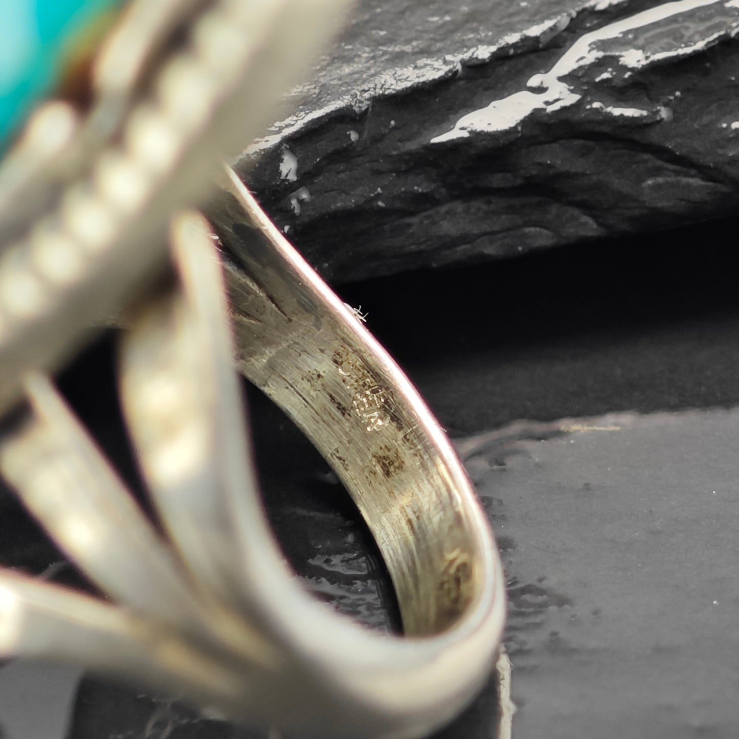 Native American Double Turquoise Ring Sterling Silver Sz 7 R6460