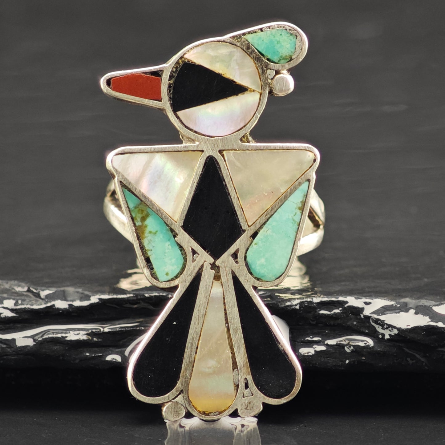 Zuni Inlay Bird Ring Sterling Silver Sz 6 1/2 R6461