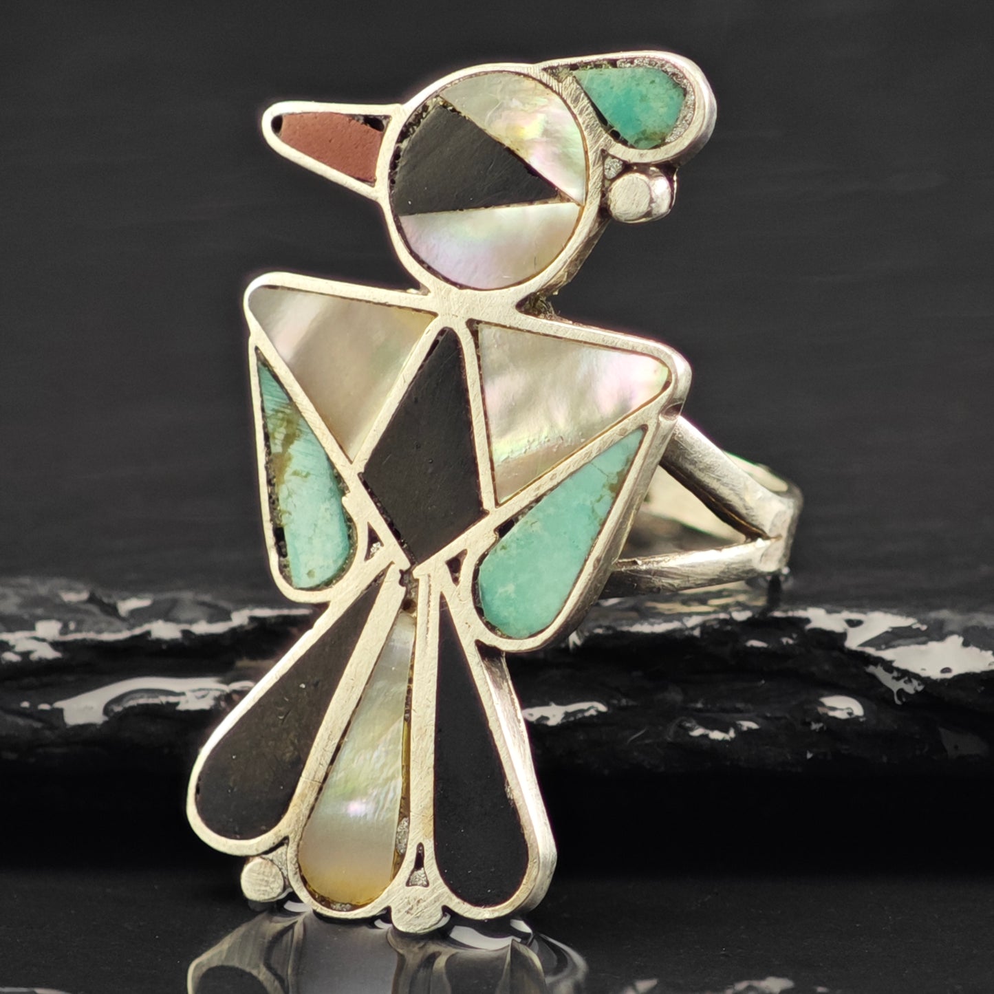 Zuni Inlay Bird Ring Sterling Silver Sz 6 1/2 R6461