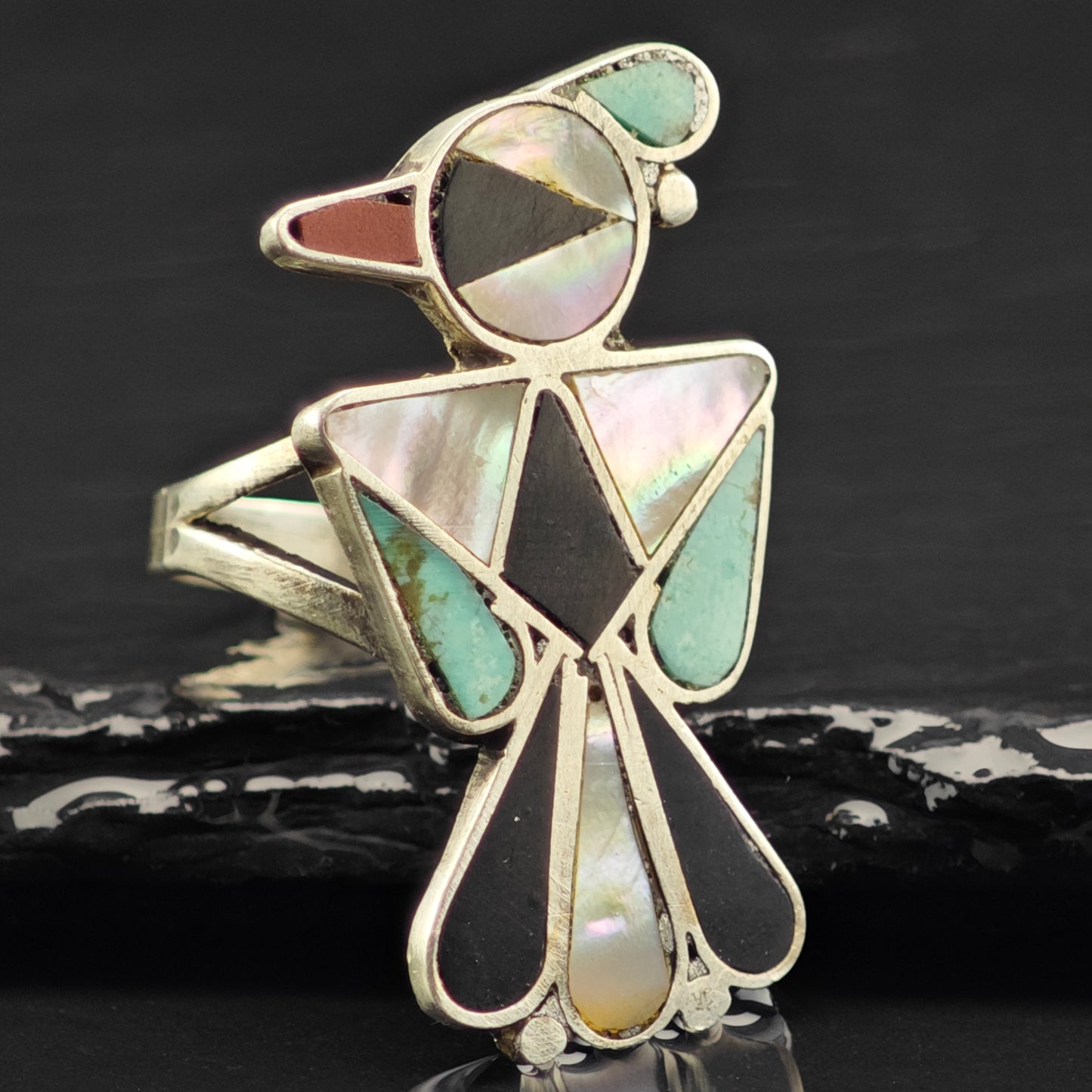 Zuni Inlay Bird Ring Sterling Silver Sz 6 1/2 R6461