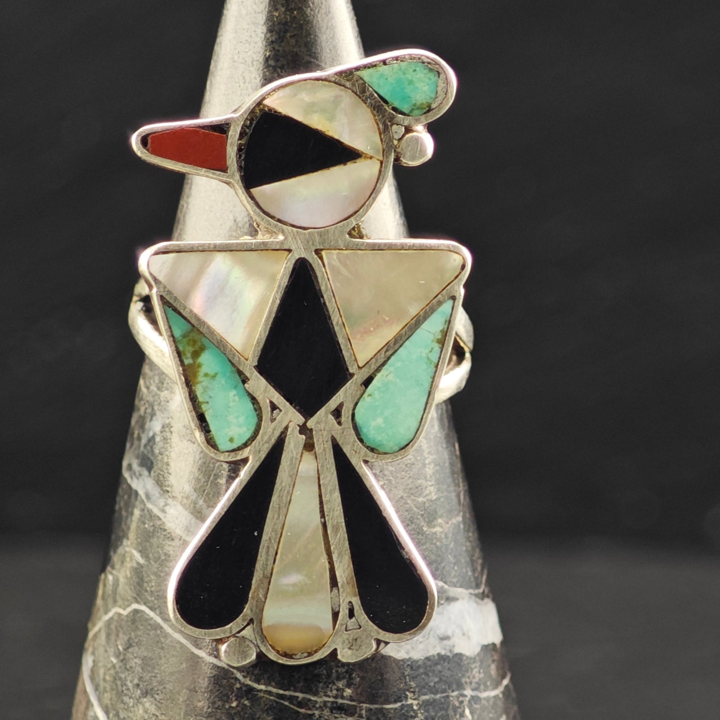 Zuni Inlay Bird Ring Sterling Silver Sz 6 1/2 R6461