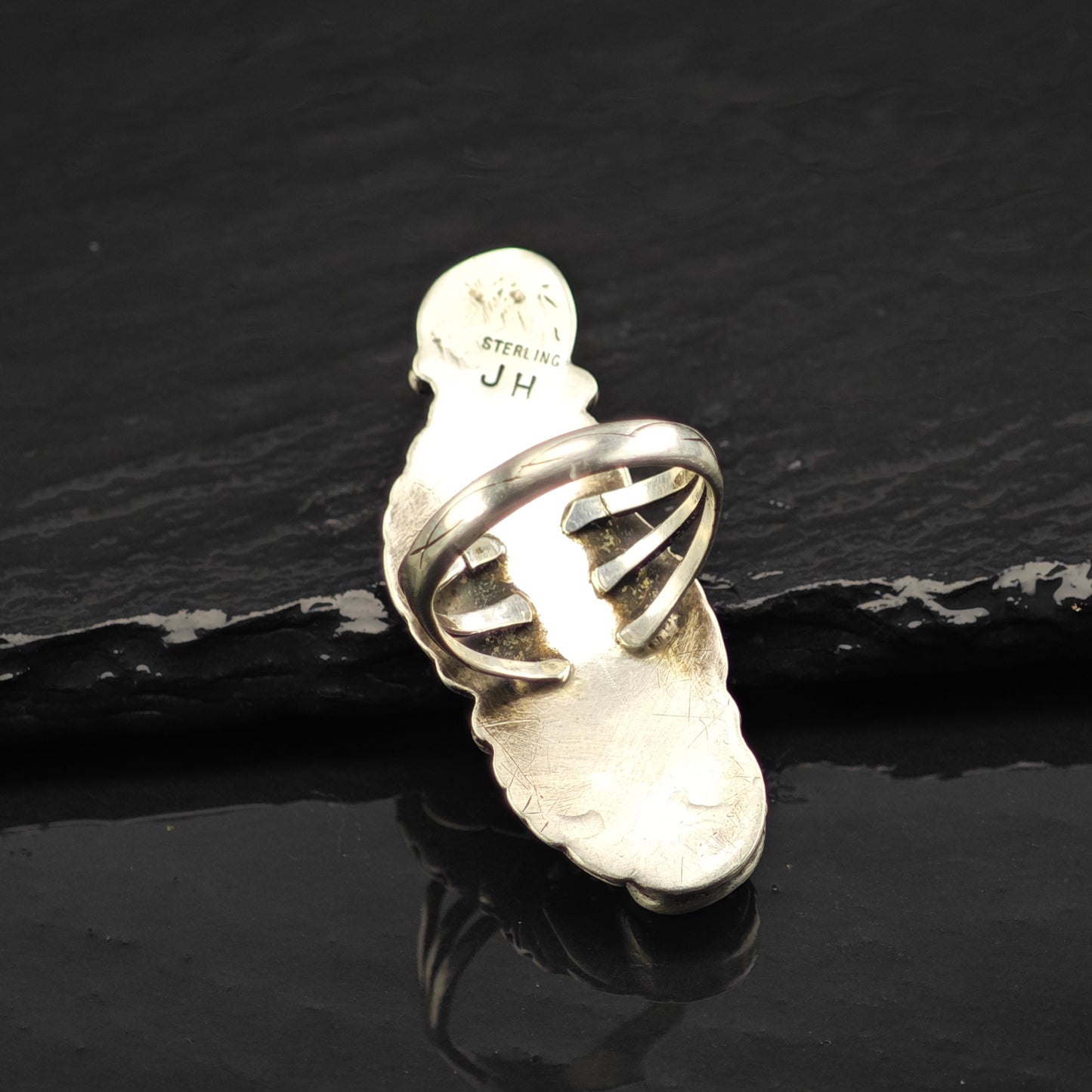 Native American Turquoise Coral Leaf Ring Sterling Silver Sz 9 R6462