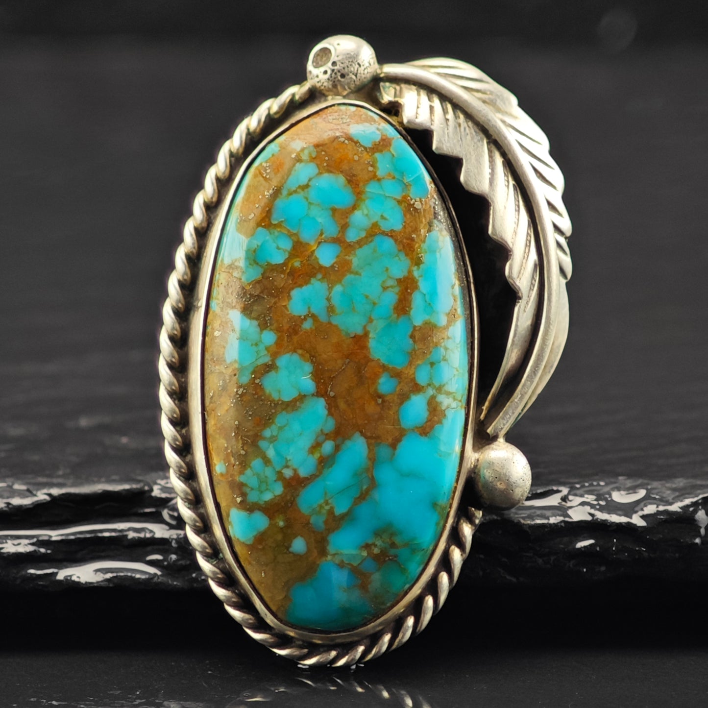 Large Native American Spiderweb Turquoise Ring Sterling Silver Sz 8 R6464