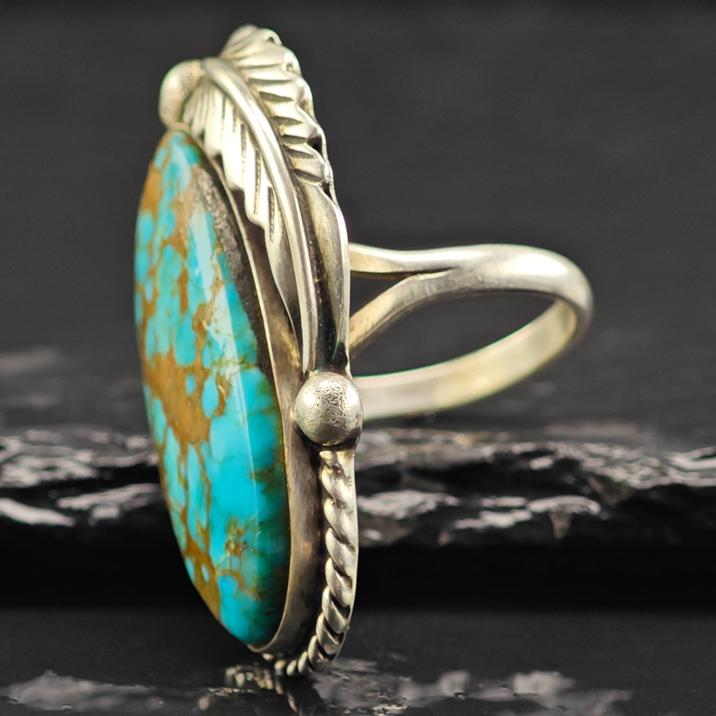 Large Native American Spiderweb Turquoise Ring Sterling Silver Sz 8 R6464
