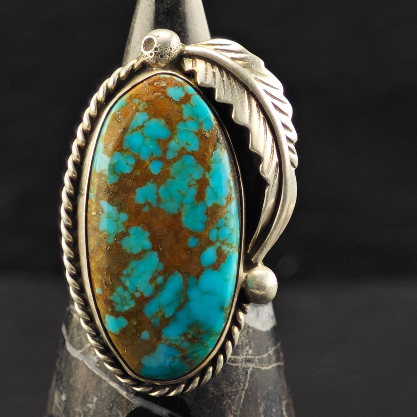 Large Native American Spiderweb Turquoise Ring Sterling Silver Sz 8 R6464