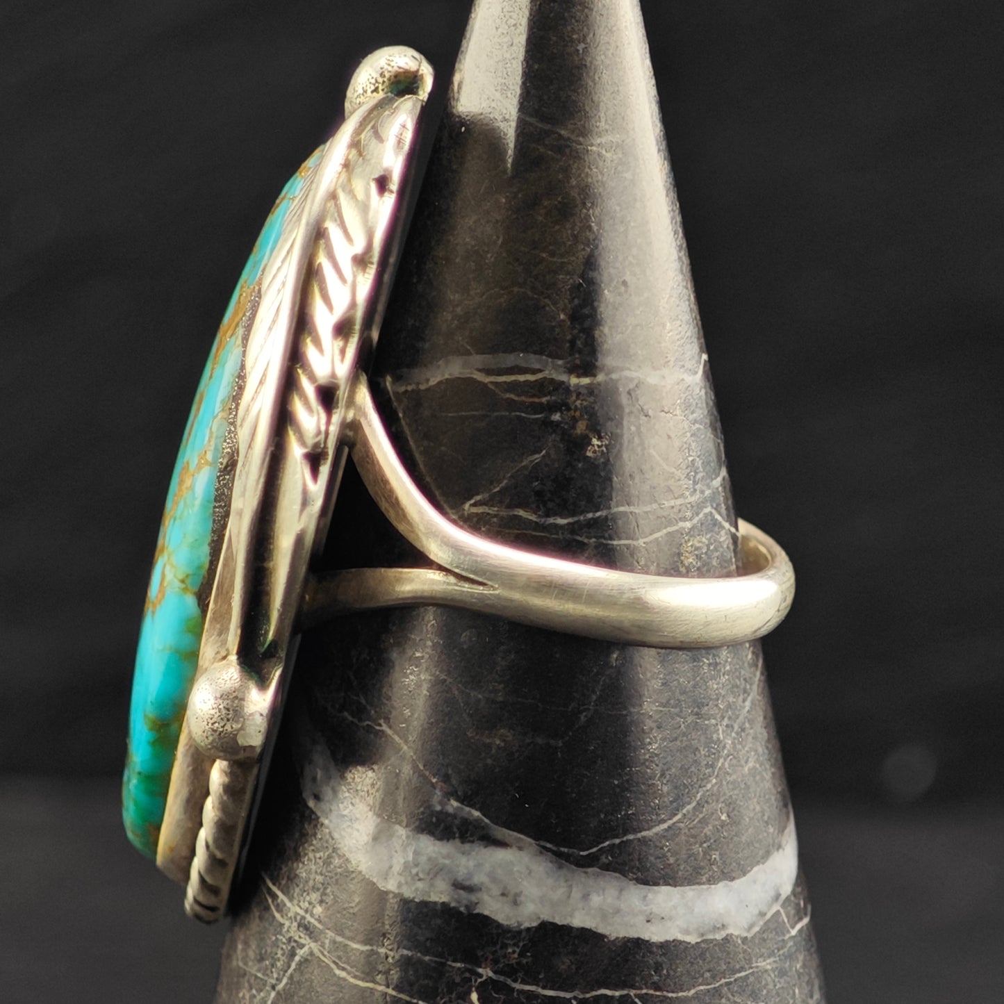 Large Native American Spiderweb Turquoise Ring Sterling Silver Sz 8 R6464