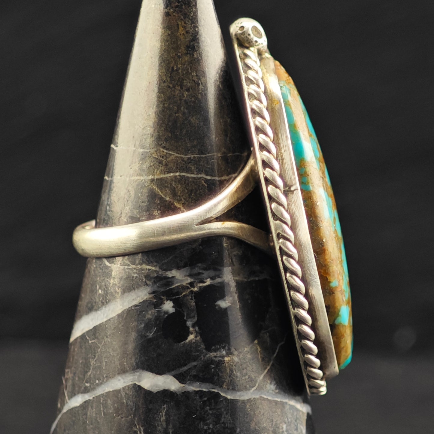 Large Native American Spiderweb Turquoise Ring Sterling Silver Sz 8 R6464