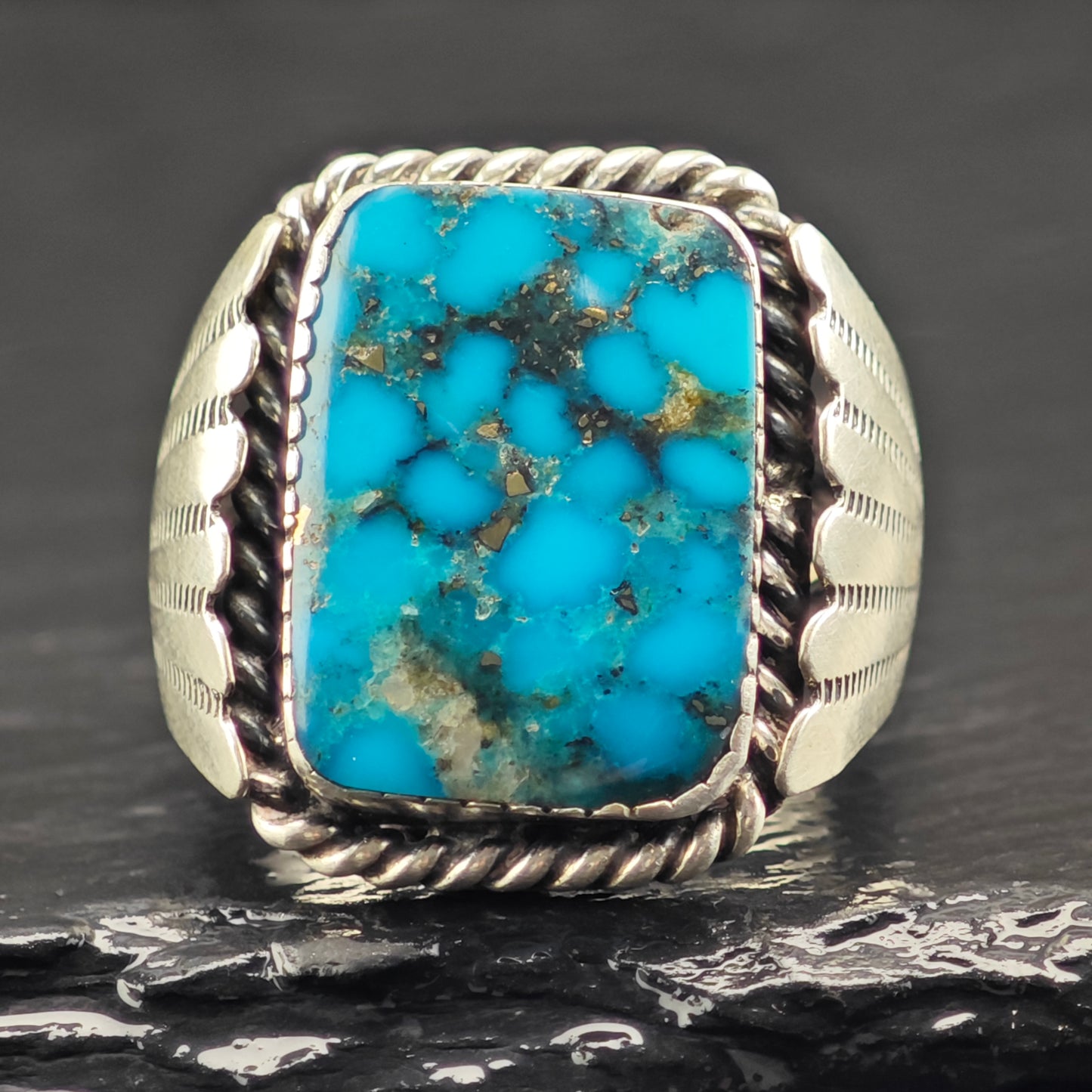 Sw Rectangular Turquoise Ring Sterling Silver Sz 8 1/2 R6465