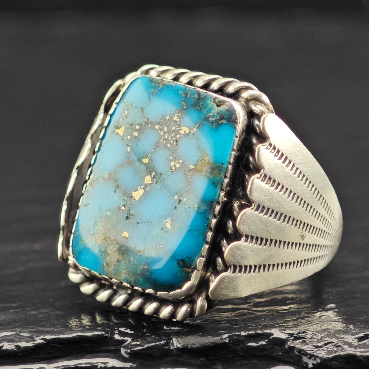 Sw Rectangular Turquoise Ring Sterling Silver Sz 8 1/2 R6465