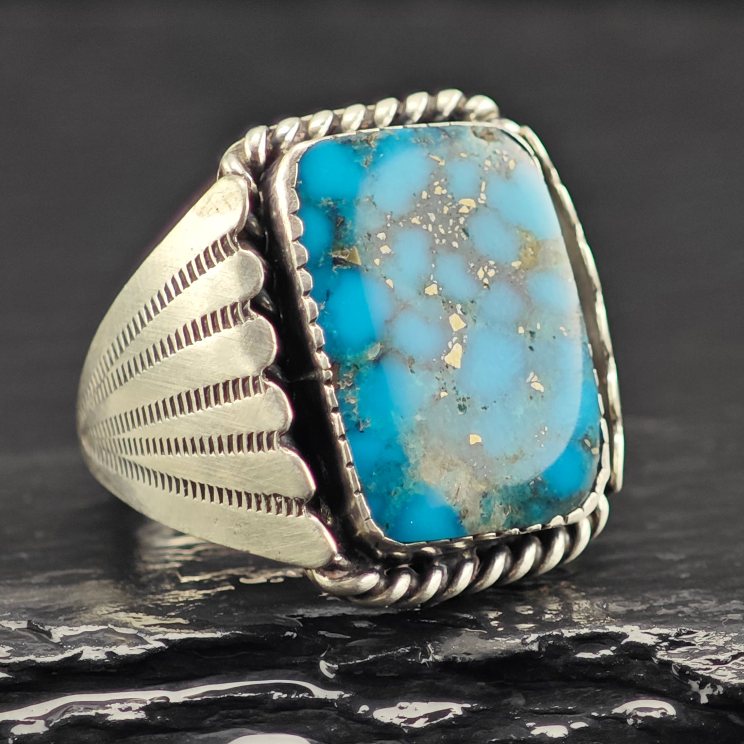 Sw Rectangular Turquoise Ring Sterling Silver Sz 8 1/2 R6465