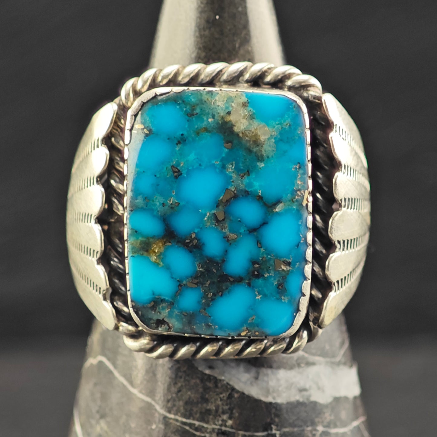 Sw Rectangular Turquoise Ring Sterling Silver Sz 8 1/2 R6465
