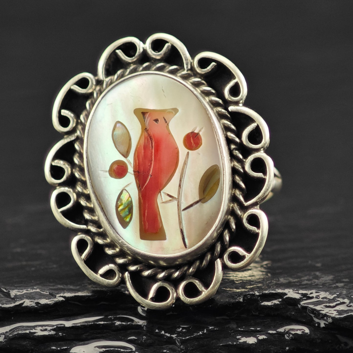 Native American Cardinal Ring Sterling Silver Sz 6 1/2 R6467