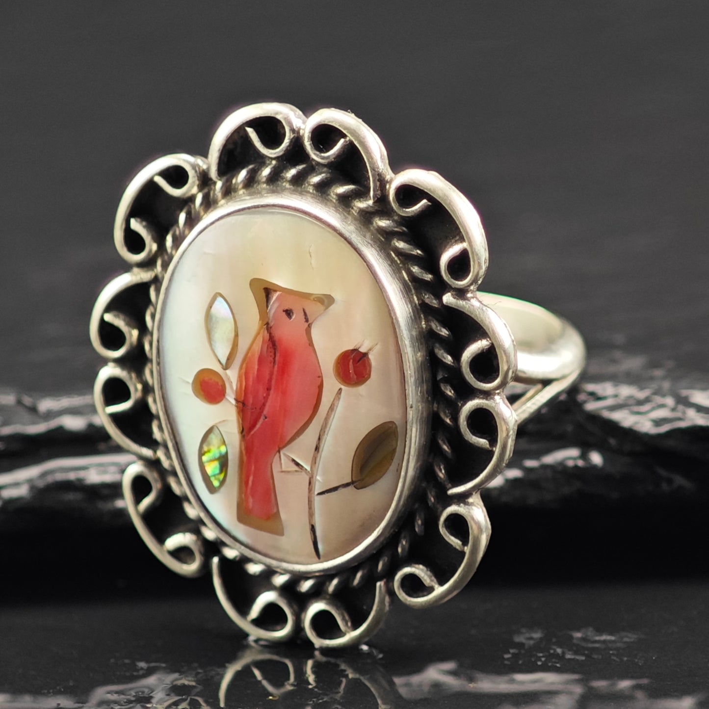 Native American Cardinal Ring Sterling Silver Sz 6 1/2 R6467
