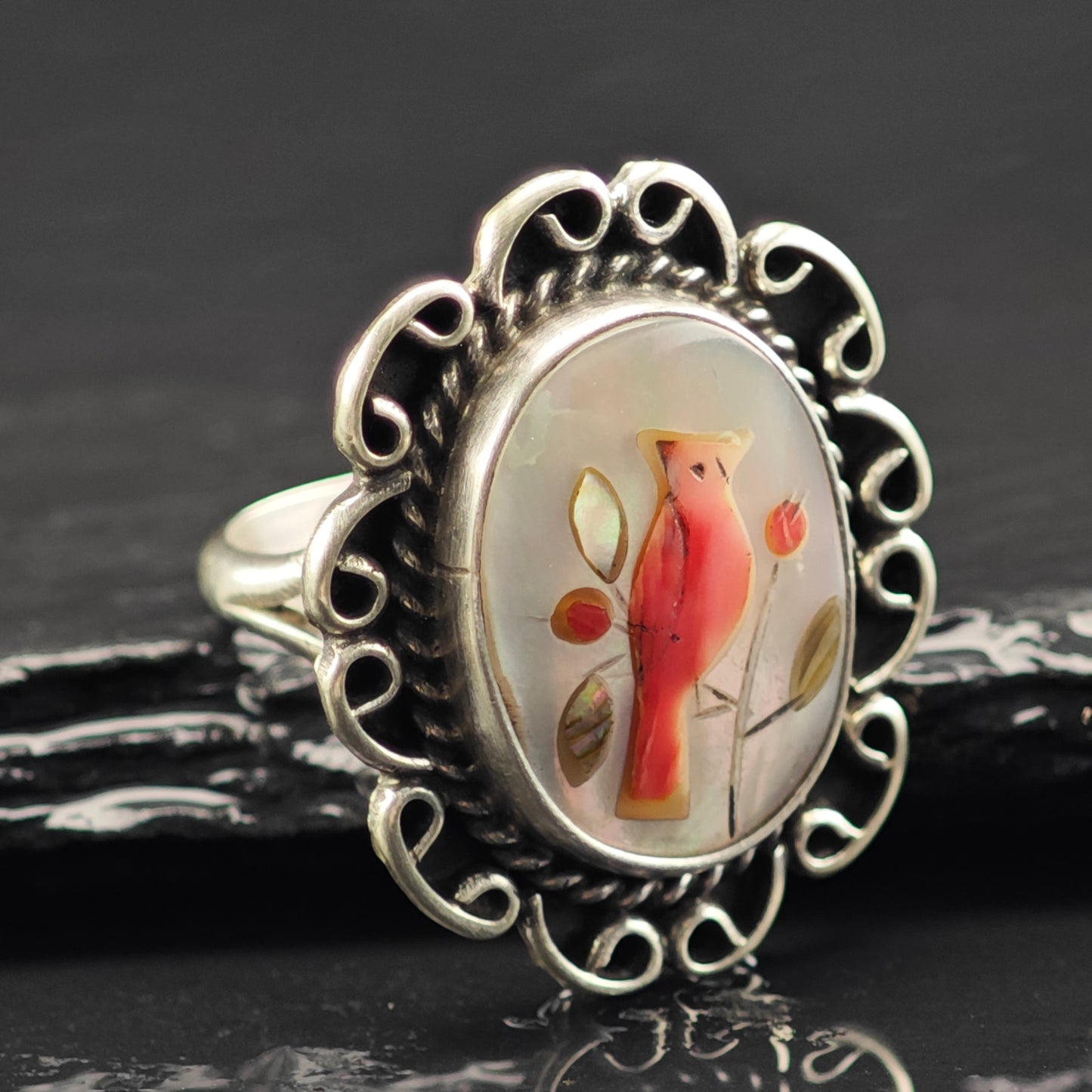 Native American Cardinal Ring Sterling Silver Sz 6 1/2 R6467