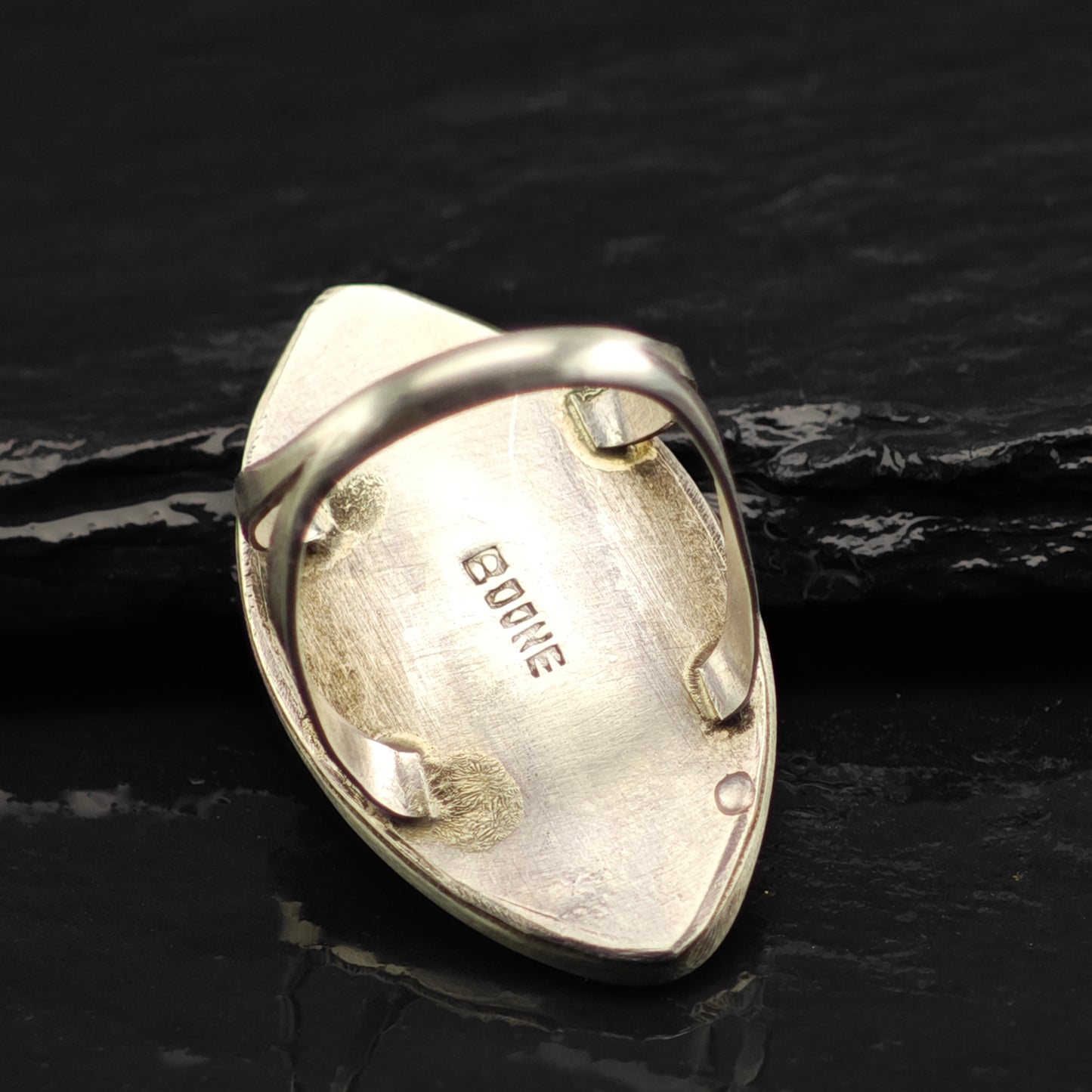 Signed Zuni Marquis Inlay Ring Sterling Silver Sz 5 R6469