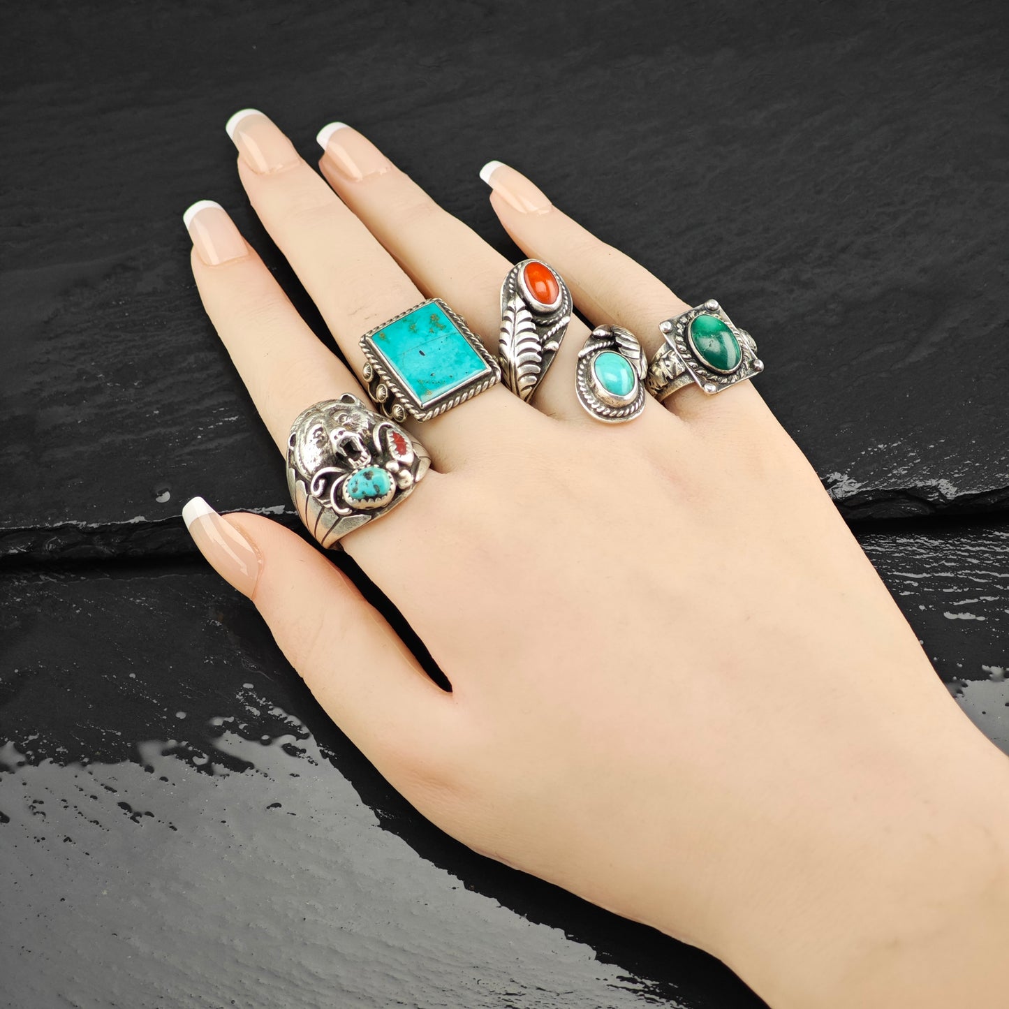 Antique Navajo Guild Blue Gem Turquoise Ring Sterling Silver Sz 7 R6406