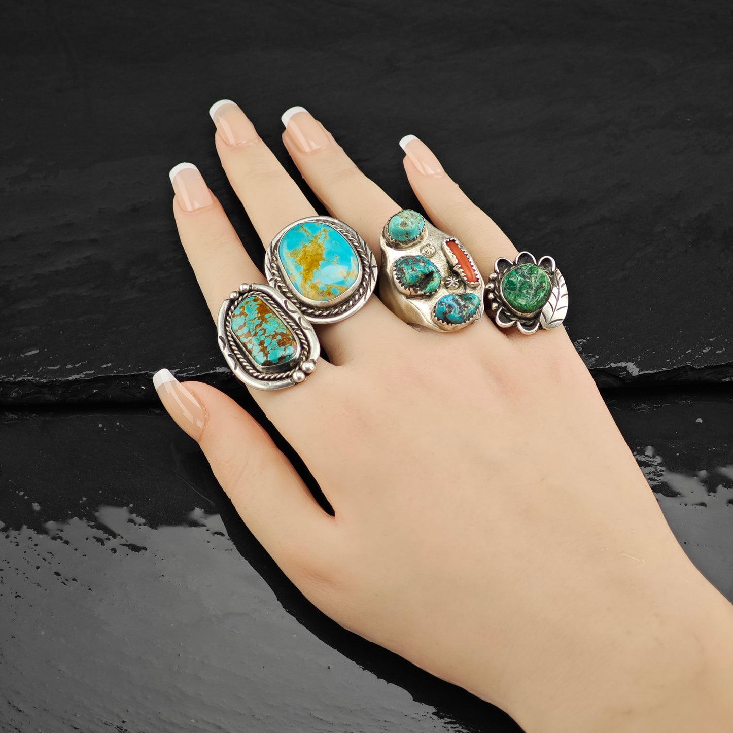 Native American Spiderweb Turquoise Ring Sterling Silver Sz 8 R6411