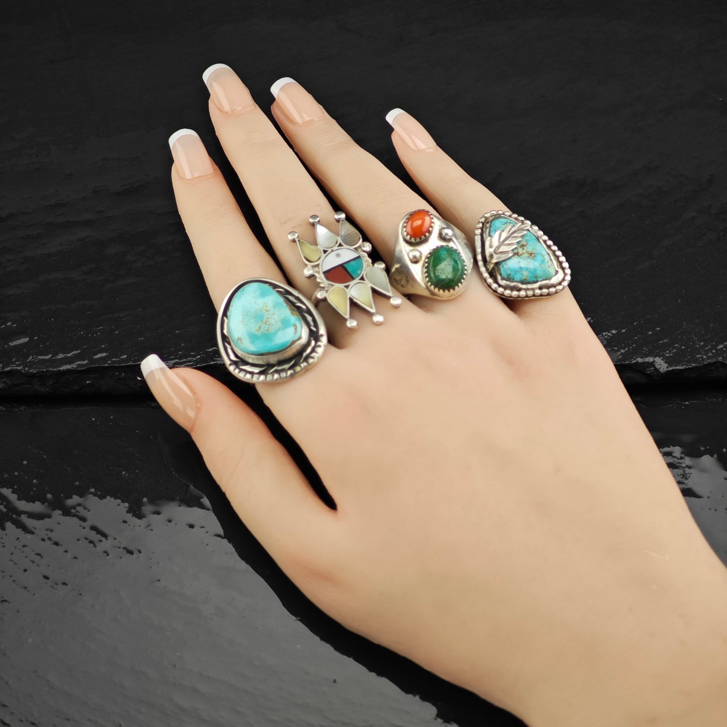 Zuni Sunface Inlay Ring Sterling Silver Sz 7 R6408