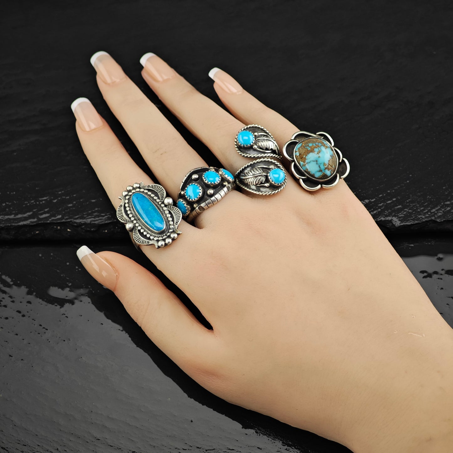 Native American Turquoise Band Ring Sterling Silver Sz 8 1/2 R6415