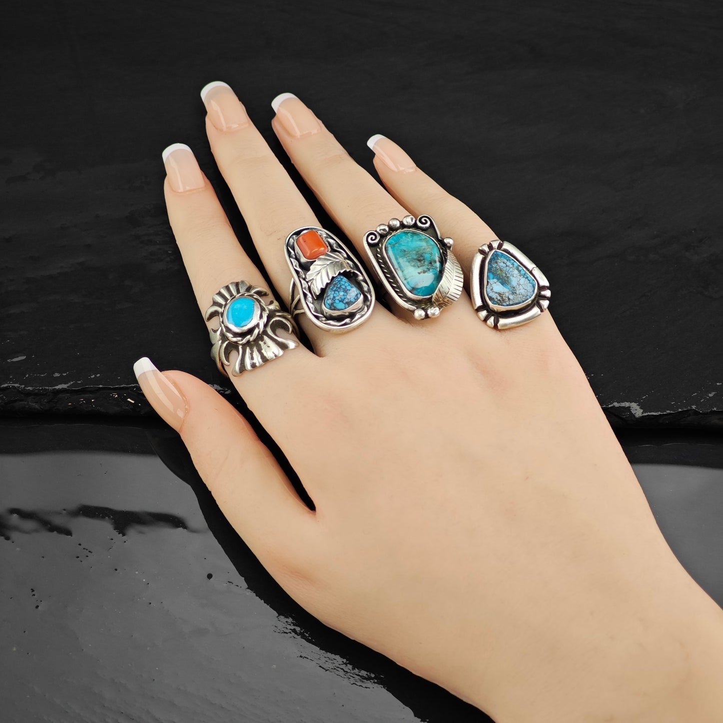 Native American Turquoise Ring Sterling Silver Sz 7 R6433