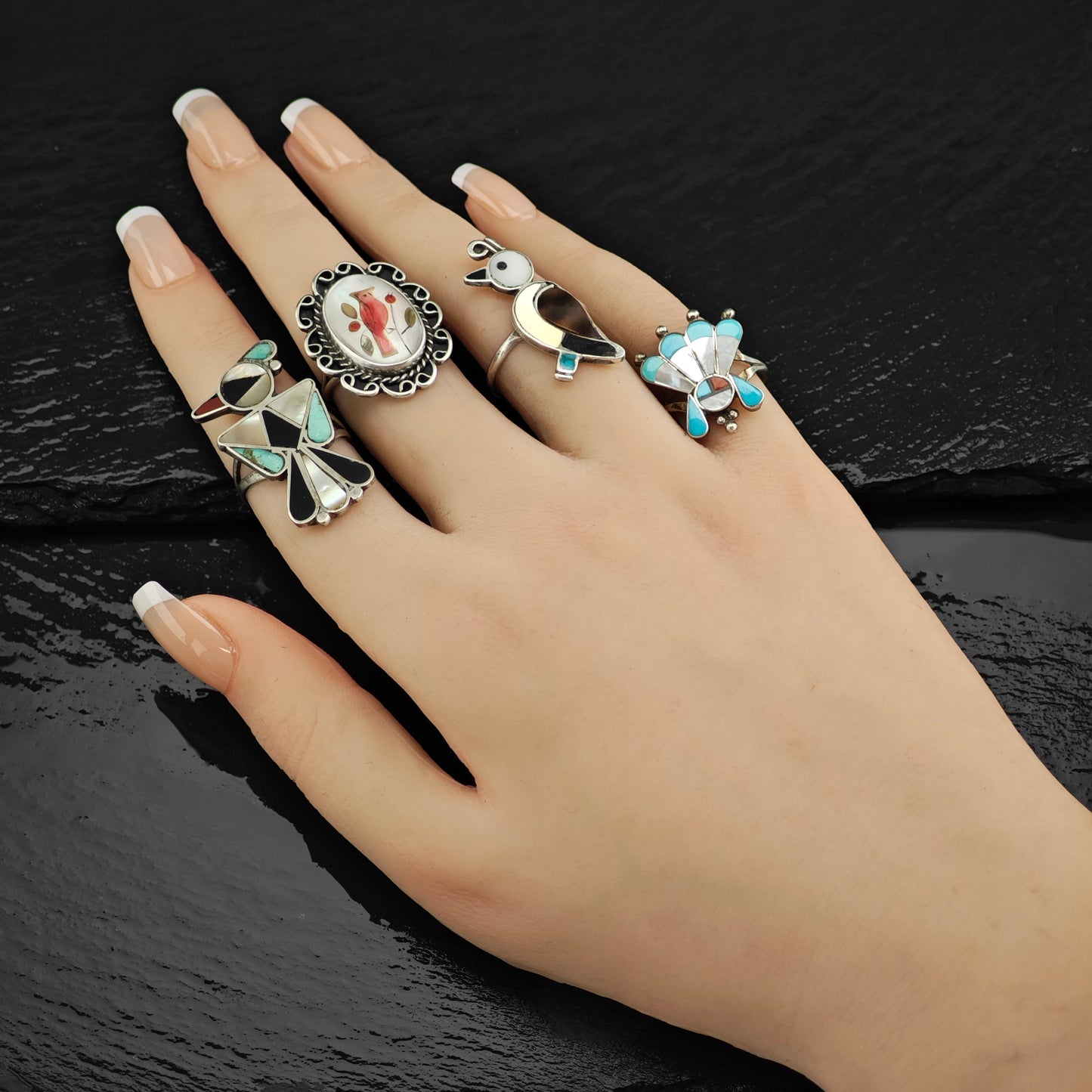 Zuni Inlay Bird Ring Sterling Silver Sz 6 1/2 R6461
