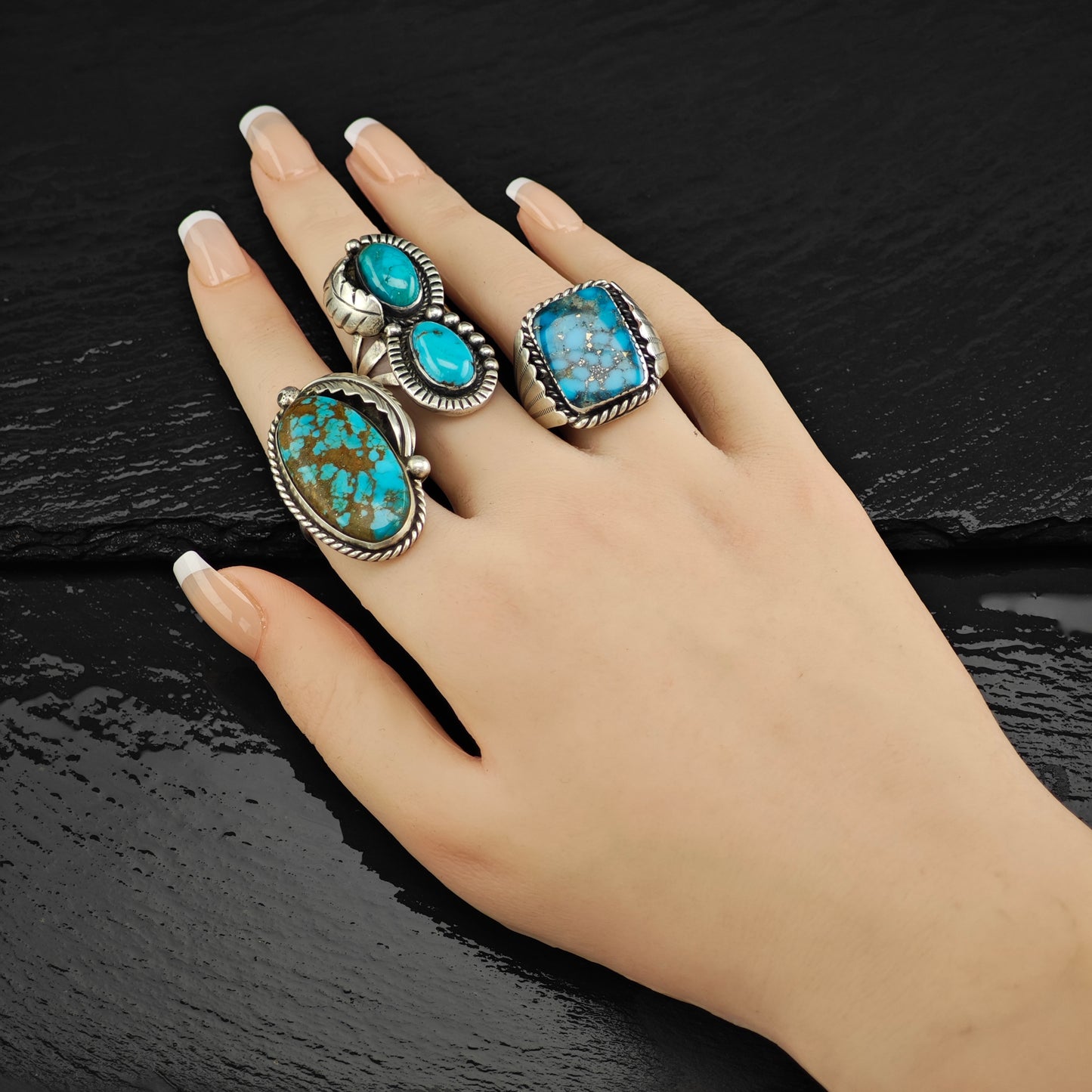 Sw Rectangular Turquoise Ring Sterling Silver Sz 8 1/2 R6465