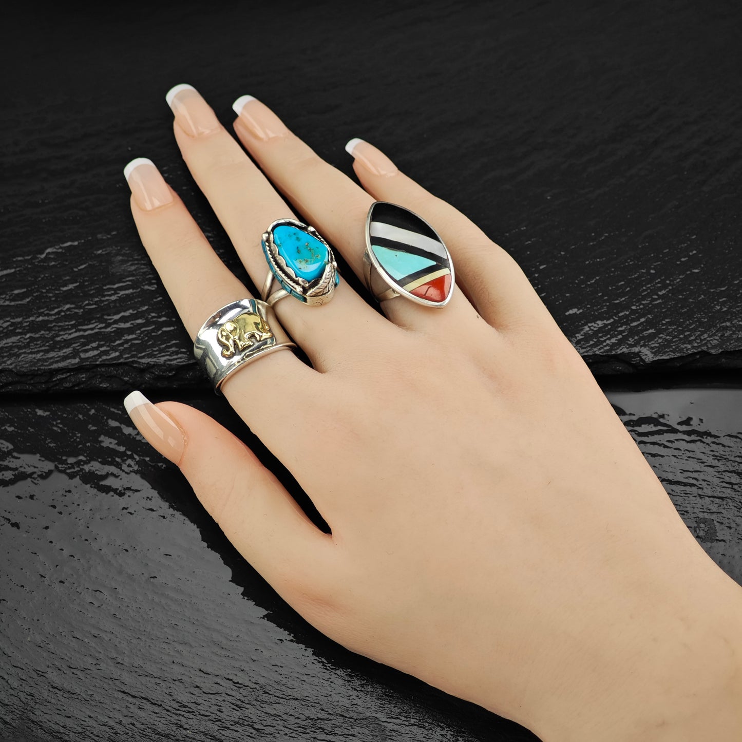 Sw Wrap Turquoise Coral Ring Sterling Silver Sz 9 1/2 R6400